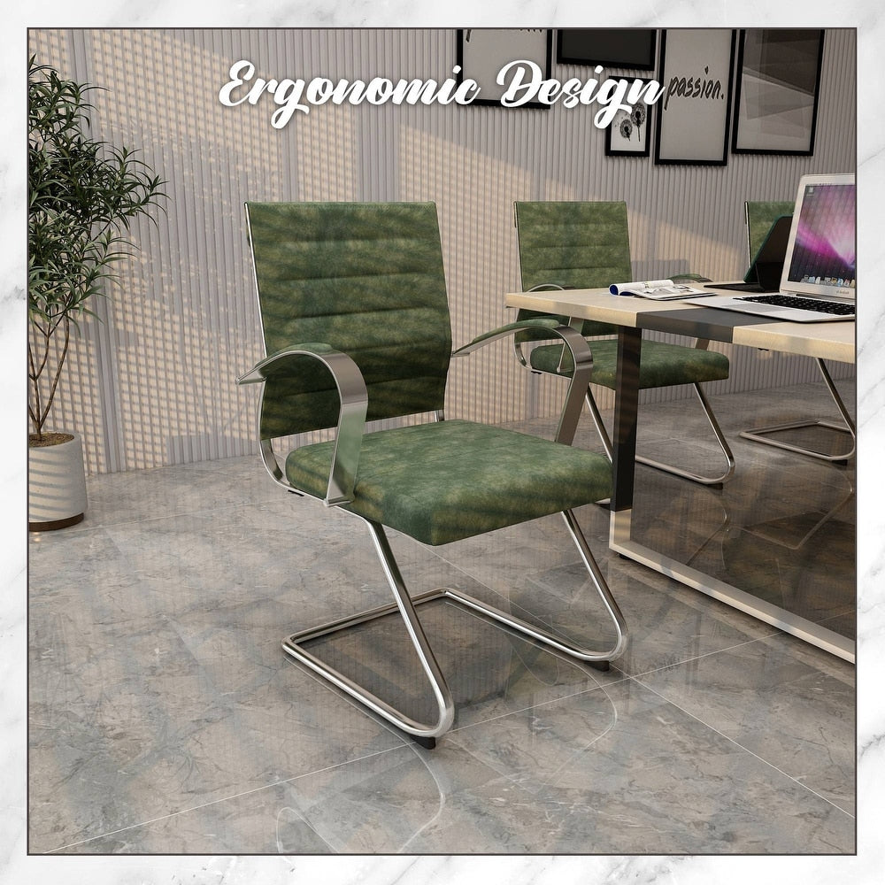 24 PCS Benmar Leather Upholstered Computer Office Chair with Sled Base, Padded Armrests for Home or Office - Green