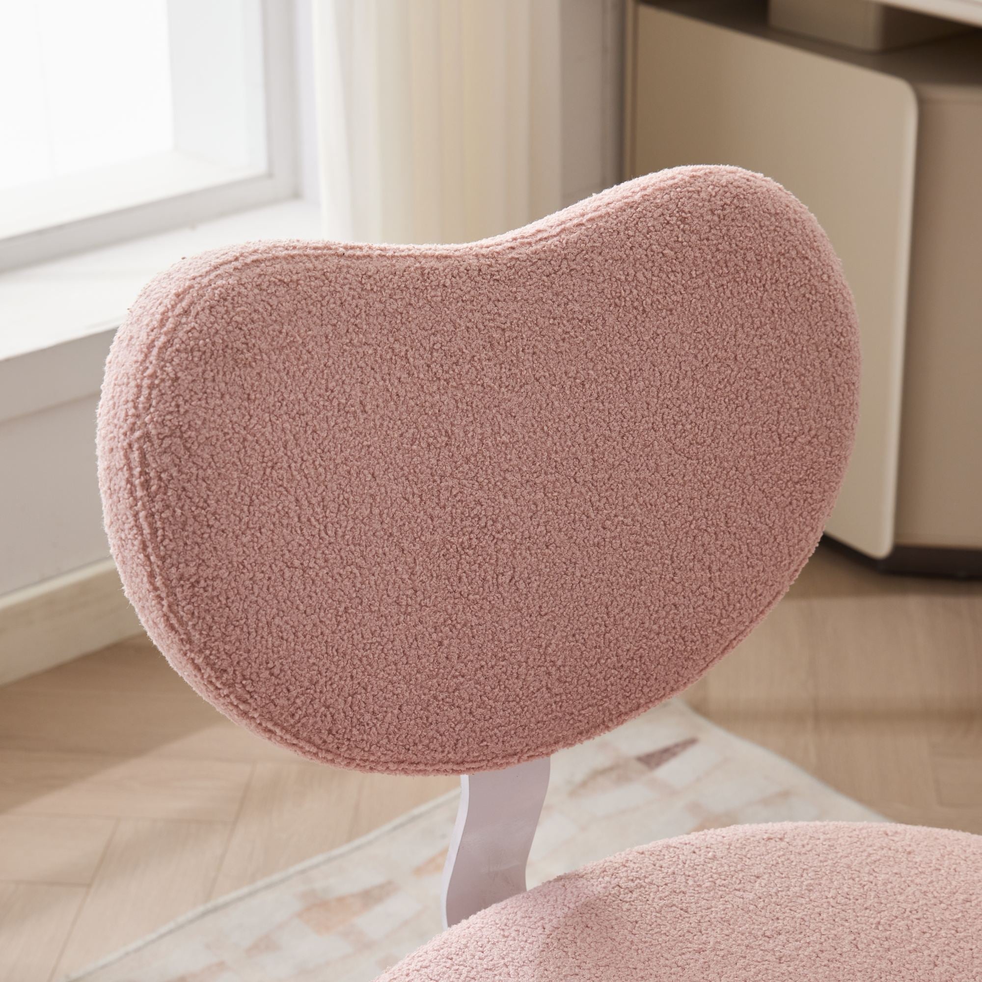 Pink fluffy heart-shaped backrest cushion for a cross-legged meditation chair with lumbar support