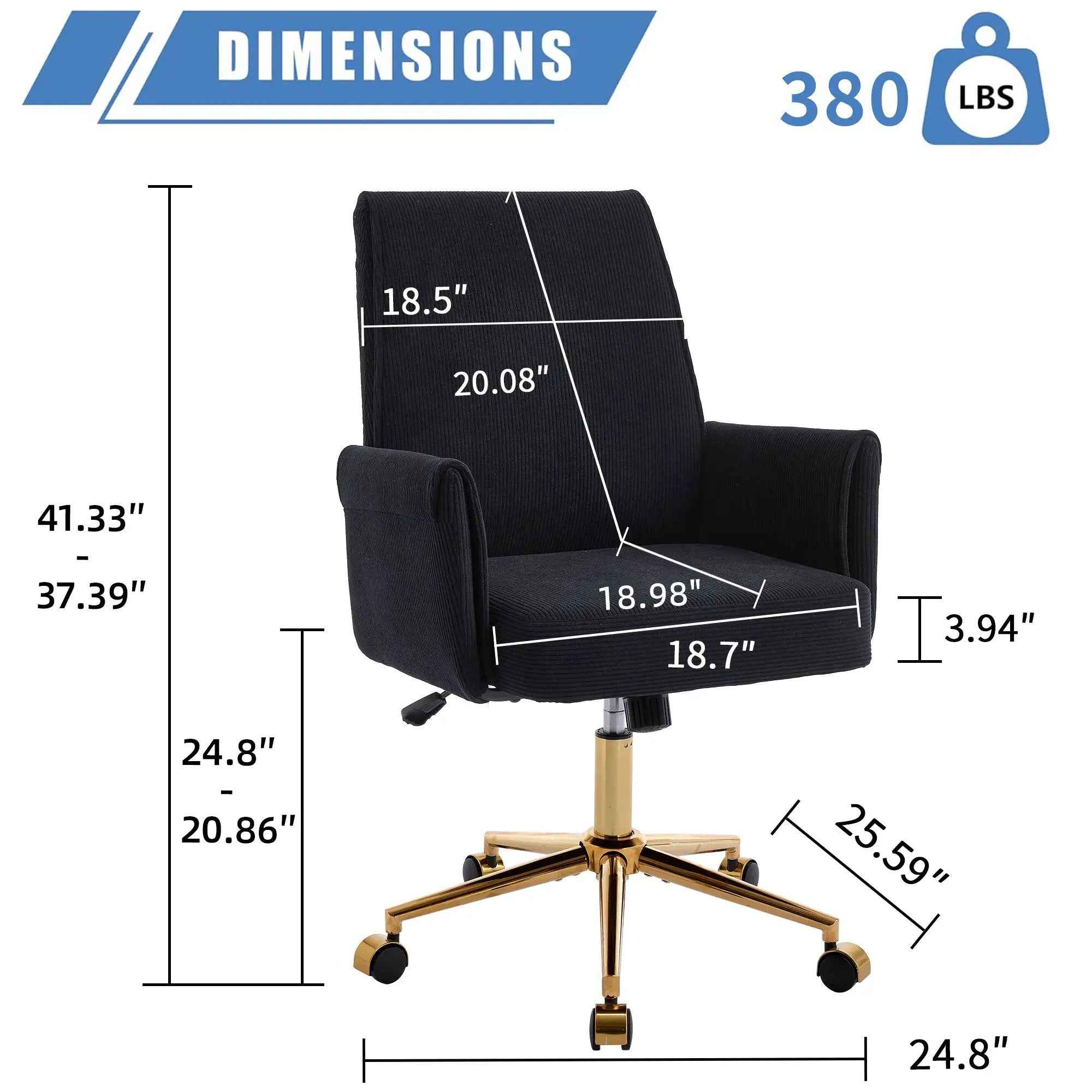 Ergonomic Black Corduroy Office Chair with Gold Base