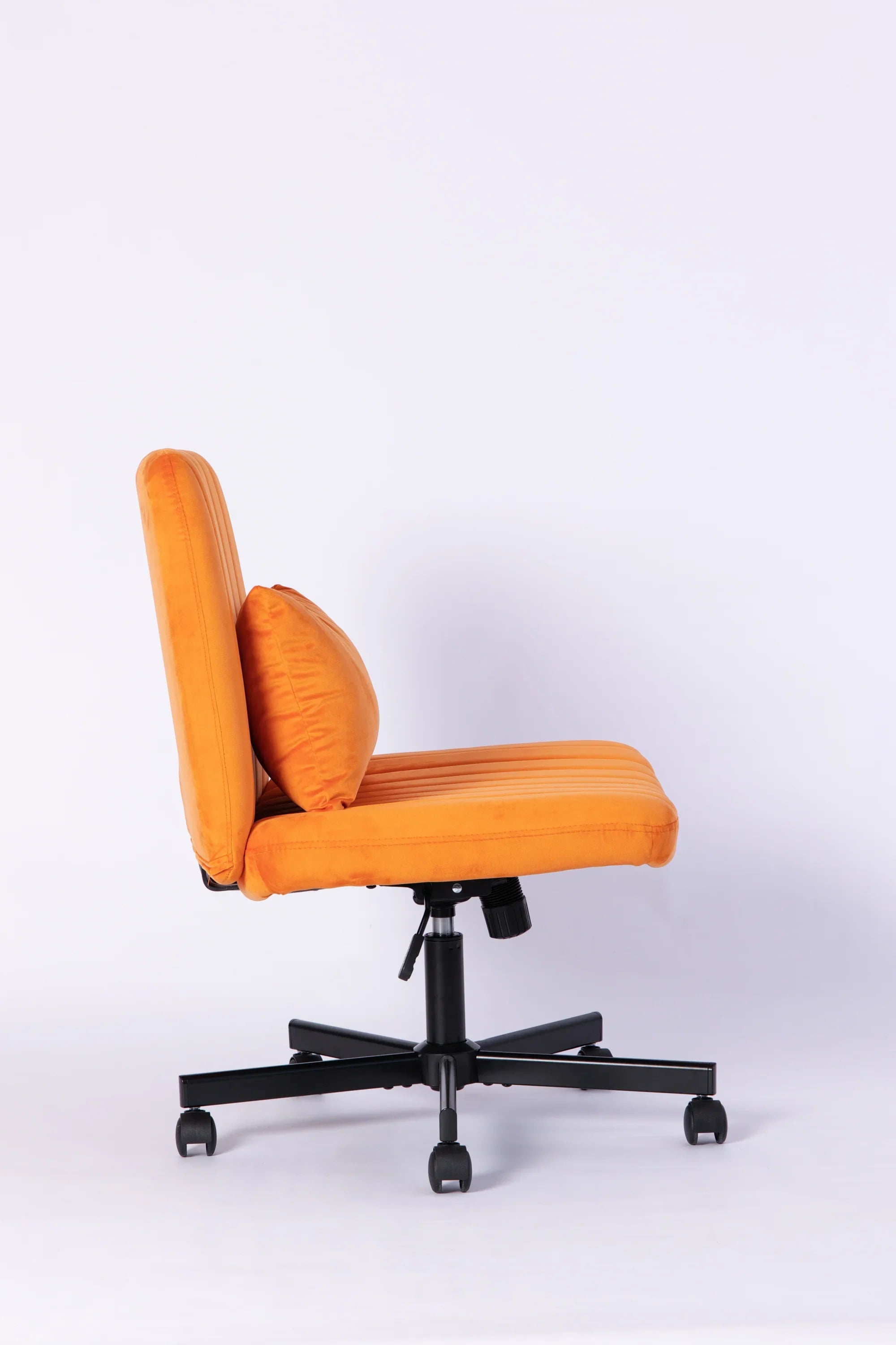 Orange Velvet Criss Cross Armless Office Chair With Wheels