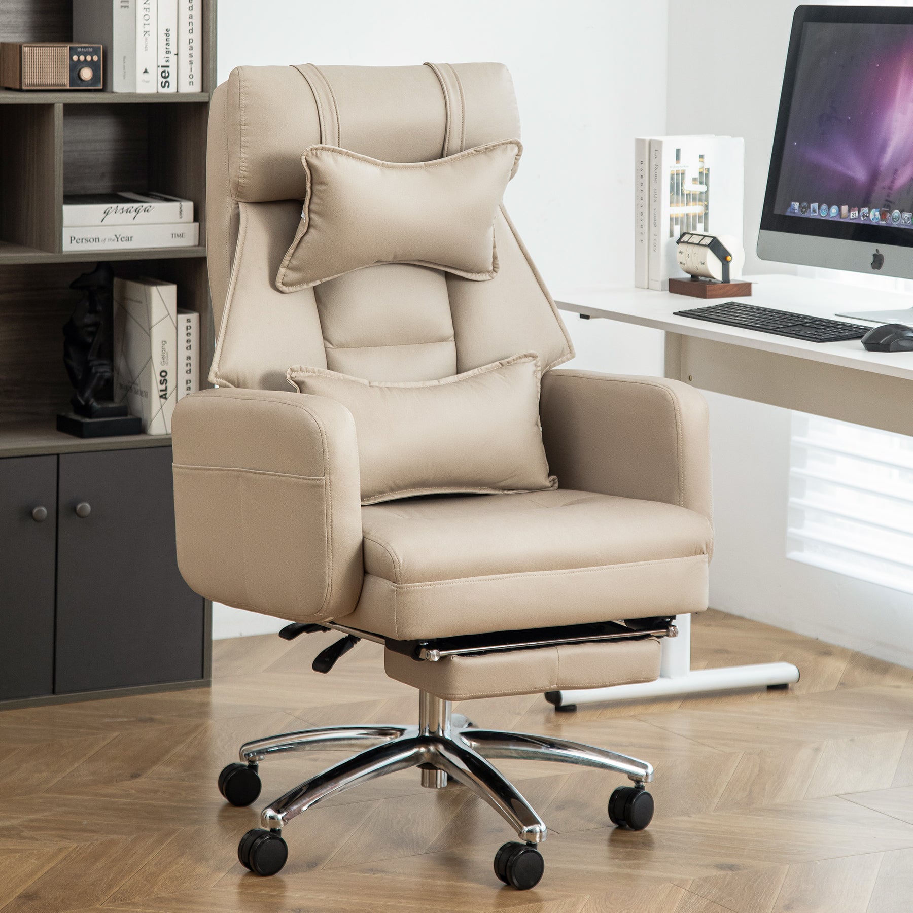 Beige tech leather office chair – view 11