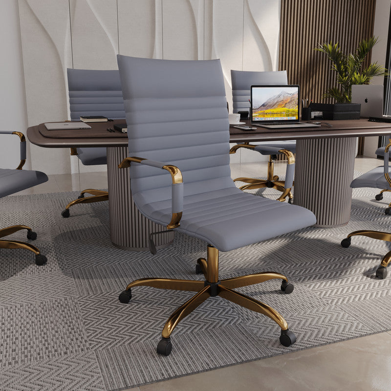 17 PCS Harris Modern High-Back Leather Upholstered Office Chair with Tilt & Swivel for Home Office - Grey