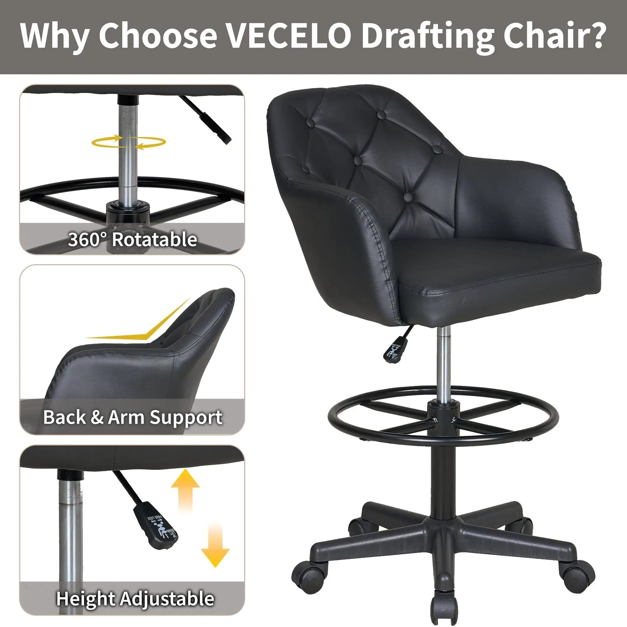 Drafting Chair Swivel Wingback Adjustable Height Office Comfort