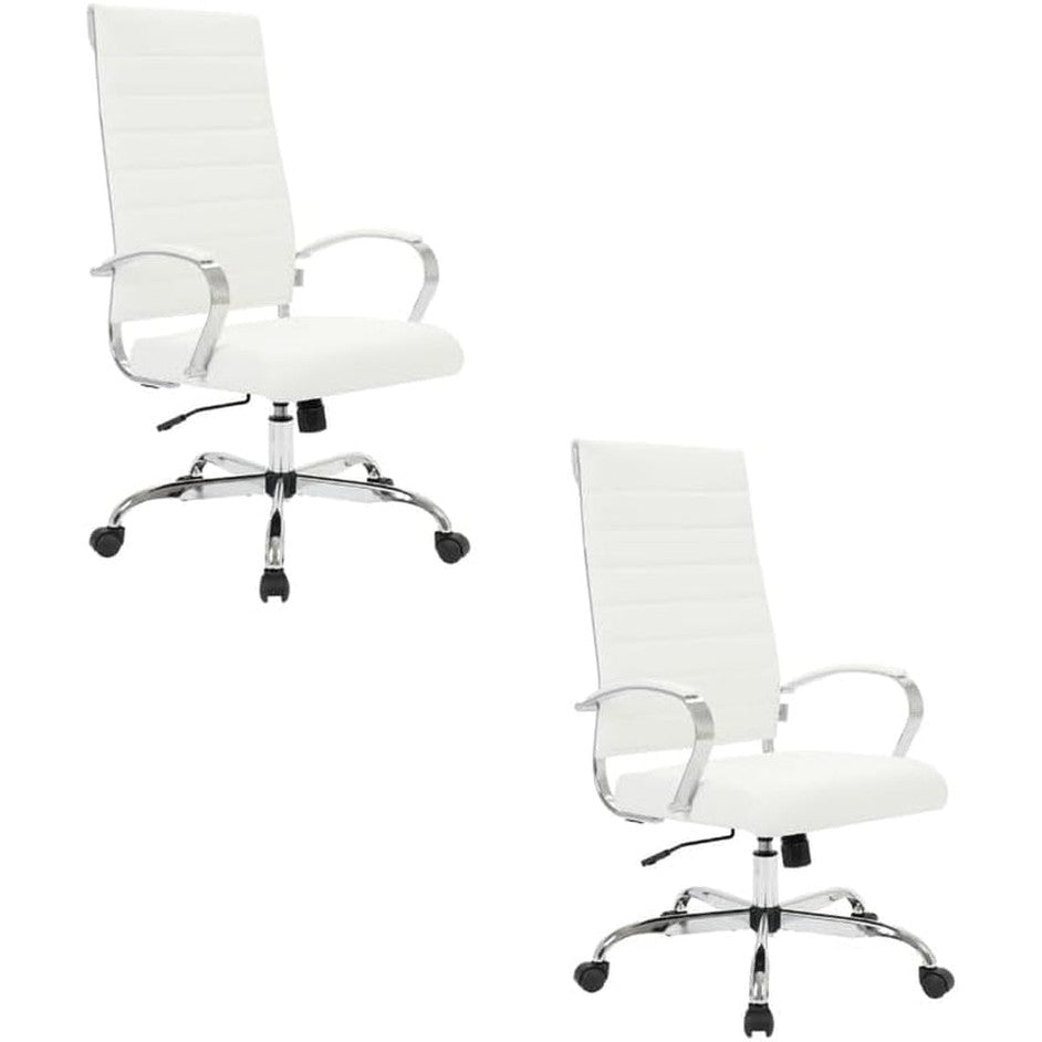 Leisuremod Benmar Modern High-Back Office Chair, 360-Degree Adjustable Swivel Task Furniture in Leather Upholstery with Ribbed Backrest for Home and Office