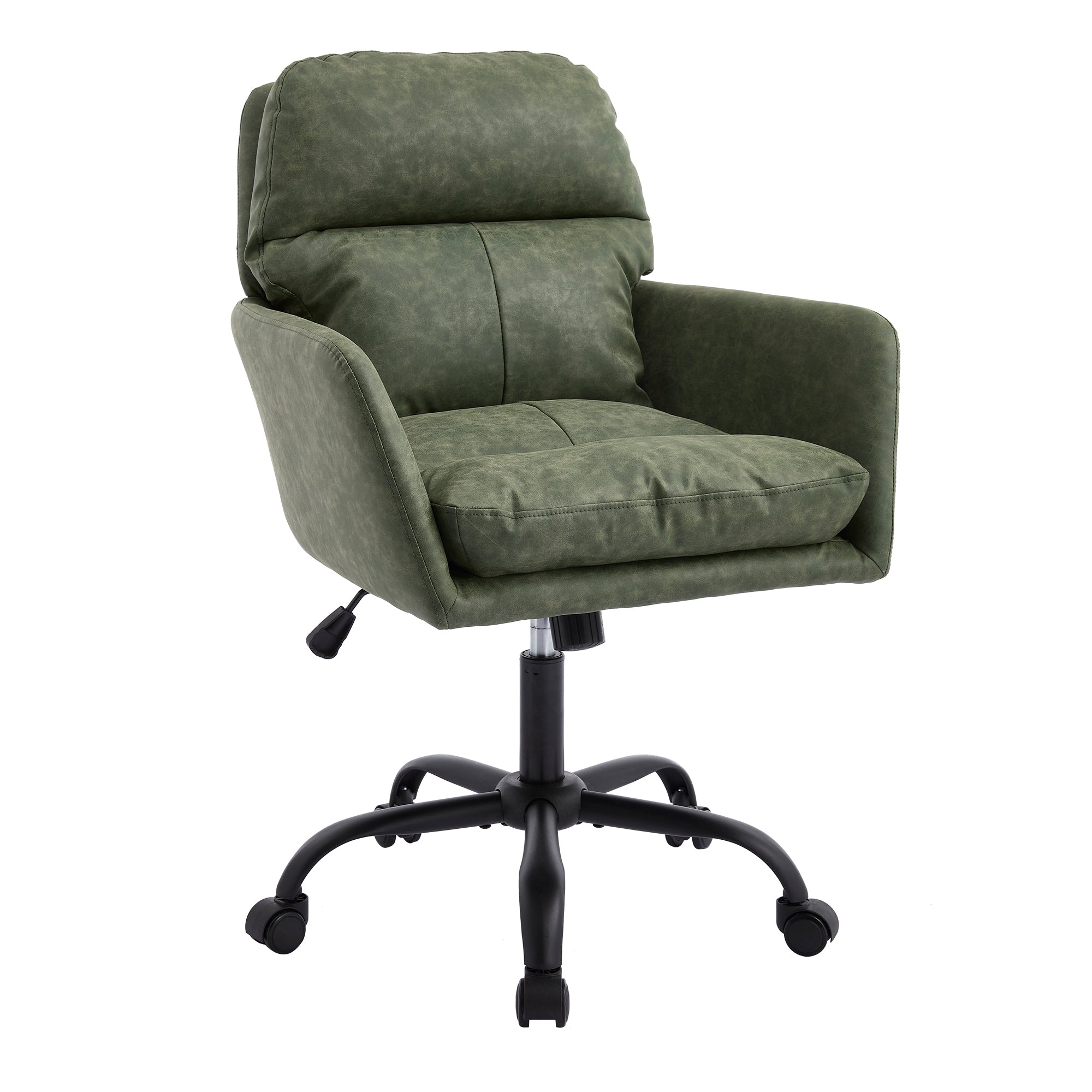 Green PU Leather Office Chair, Adjustable Height, Black Base