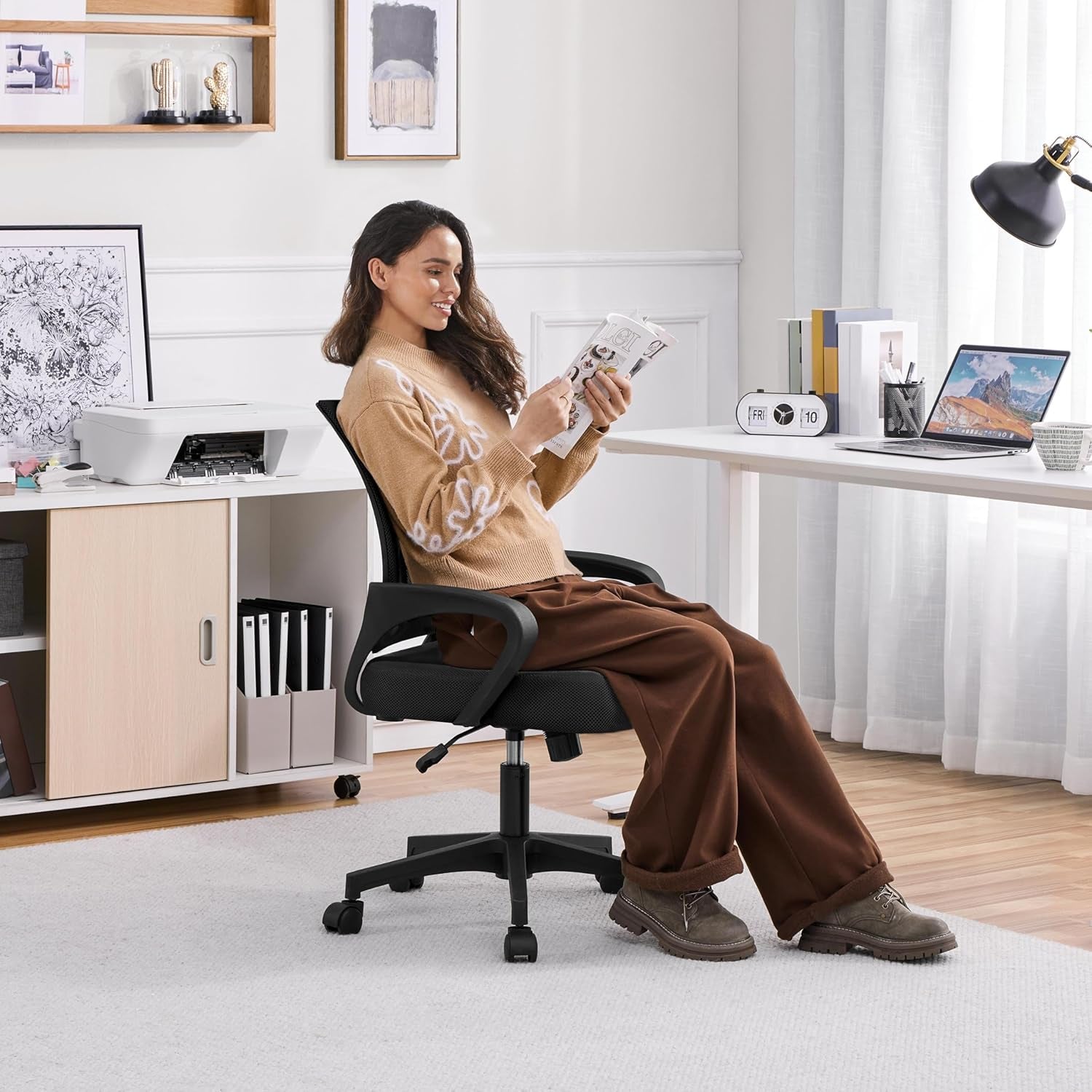 Yaheetech Mid Back Mesh Computer Office Desk Chair Adjustable Swivel, Black | Breathable Mesh Back and Foam Padded Seat for Comfortable Work at Home or Office; Steel Frame Holds 300 Lb, Easy Assembly.