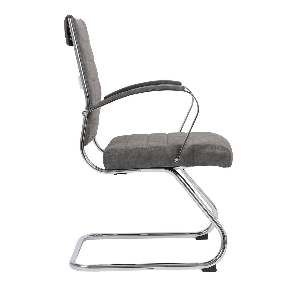 24 PCS Benmar Leather Upholstered Computer Office Chair with Sled Base, Padded Armrests for Home or Office - Charcoal