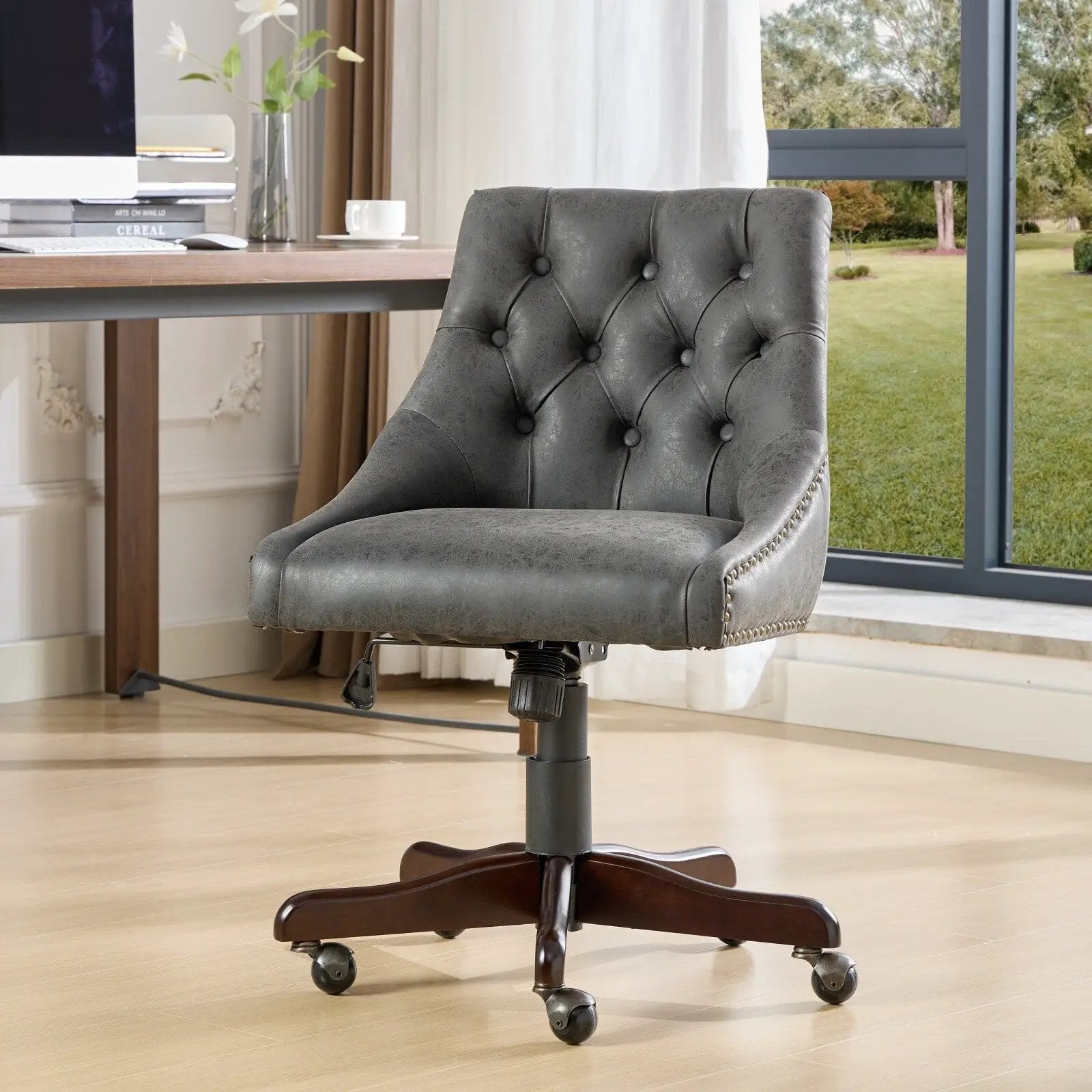 Medieval Retro Style Sheepskin Pattern Fabric Home Office Chair with Lift, Swivel and Recline Functions