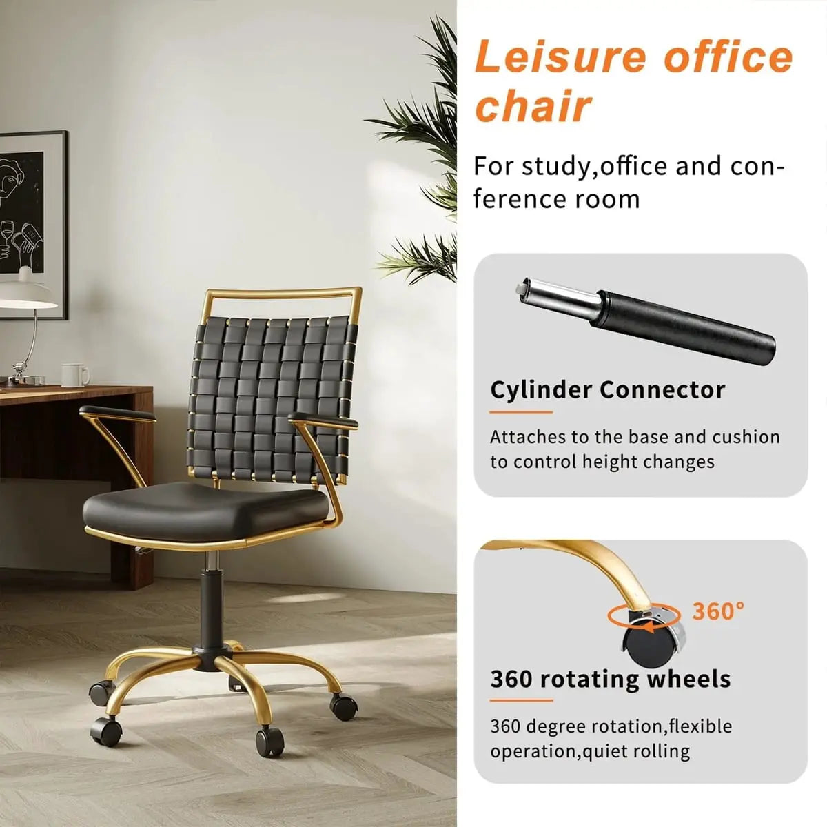 CAROCC Home Office Desk Chair Gold with Throw Pillow
