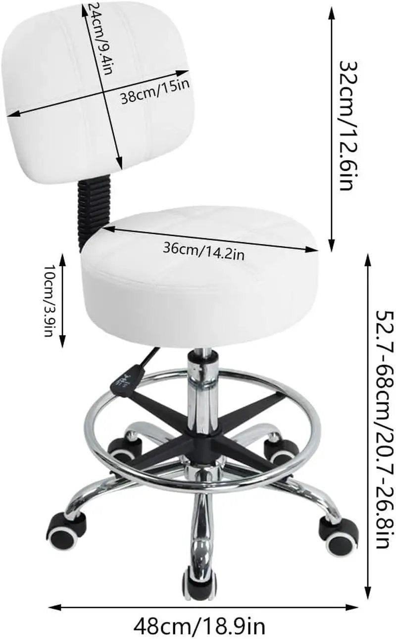 KKTONER Swivel Rolling Stool with Back & Adjustable Footrest