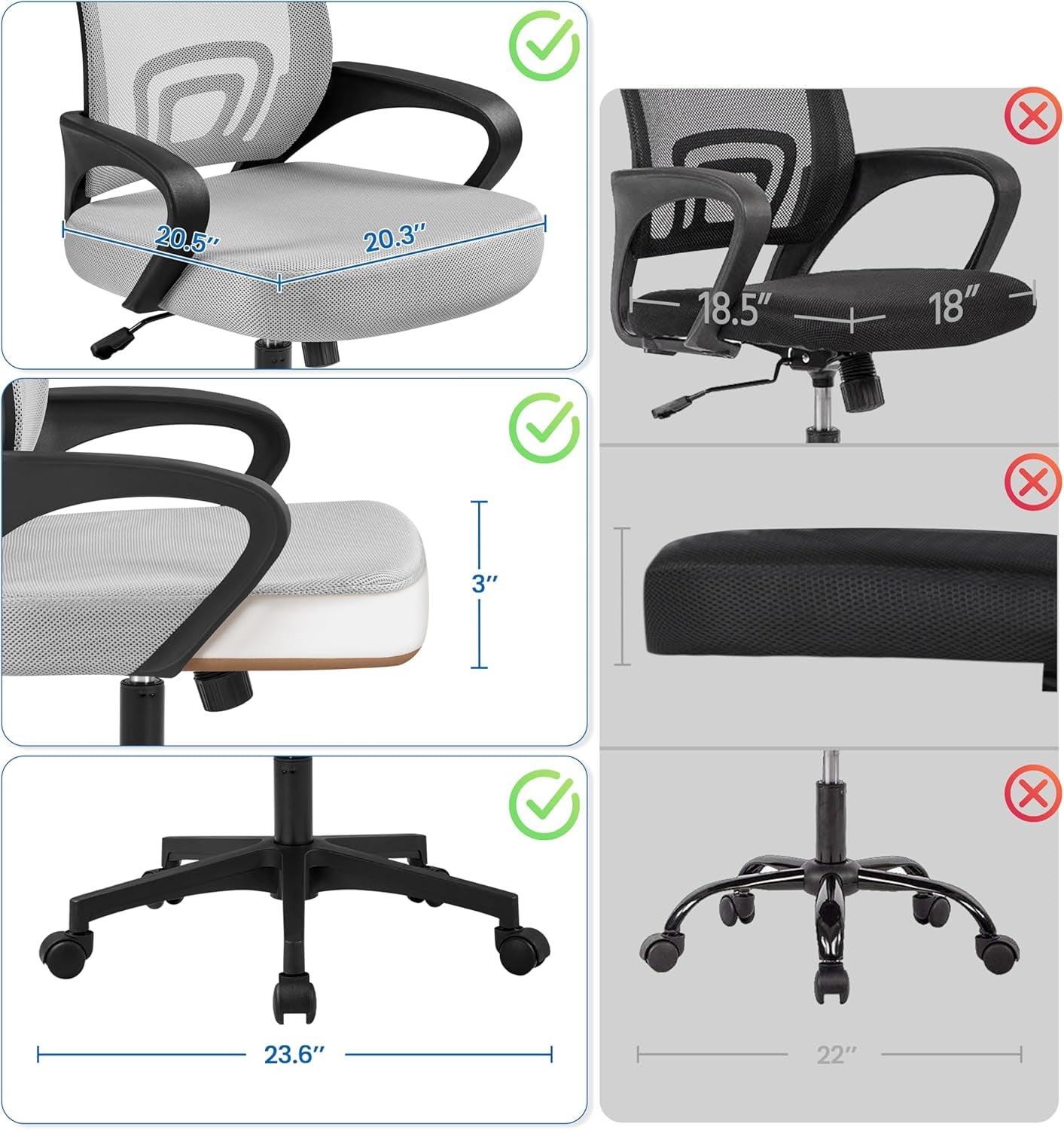 Yaheetech Mid Back Mesh Computer Office Desk Chair Adjustable Swivel, Grey | Breathable Mesh Back and Foam Padded Seat for Comfortable Work at Home or Office; Steel Frame Holds 300 Lb, Easy Assembly.