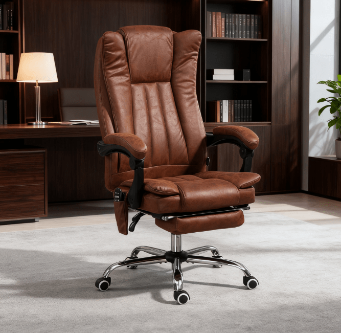 Brown Massage Office Chair, Heated Reclining Chair with Footrest