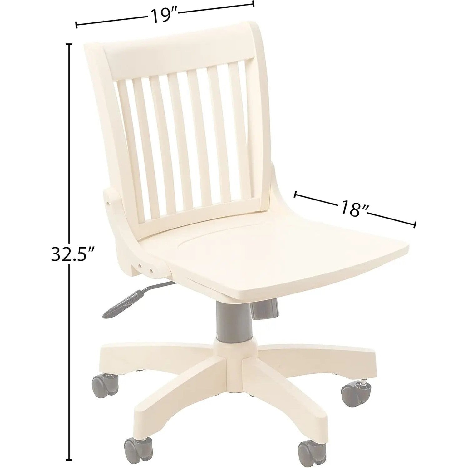 Office Star banker chair, antique white armless wood desk chair with adjustable height and locking tilt