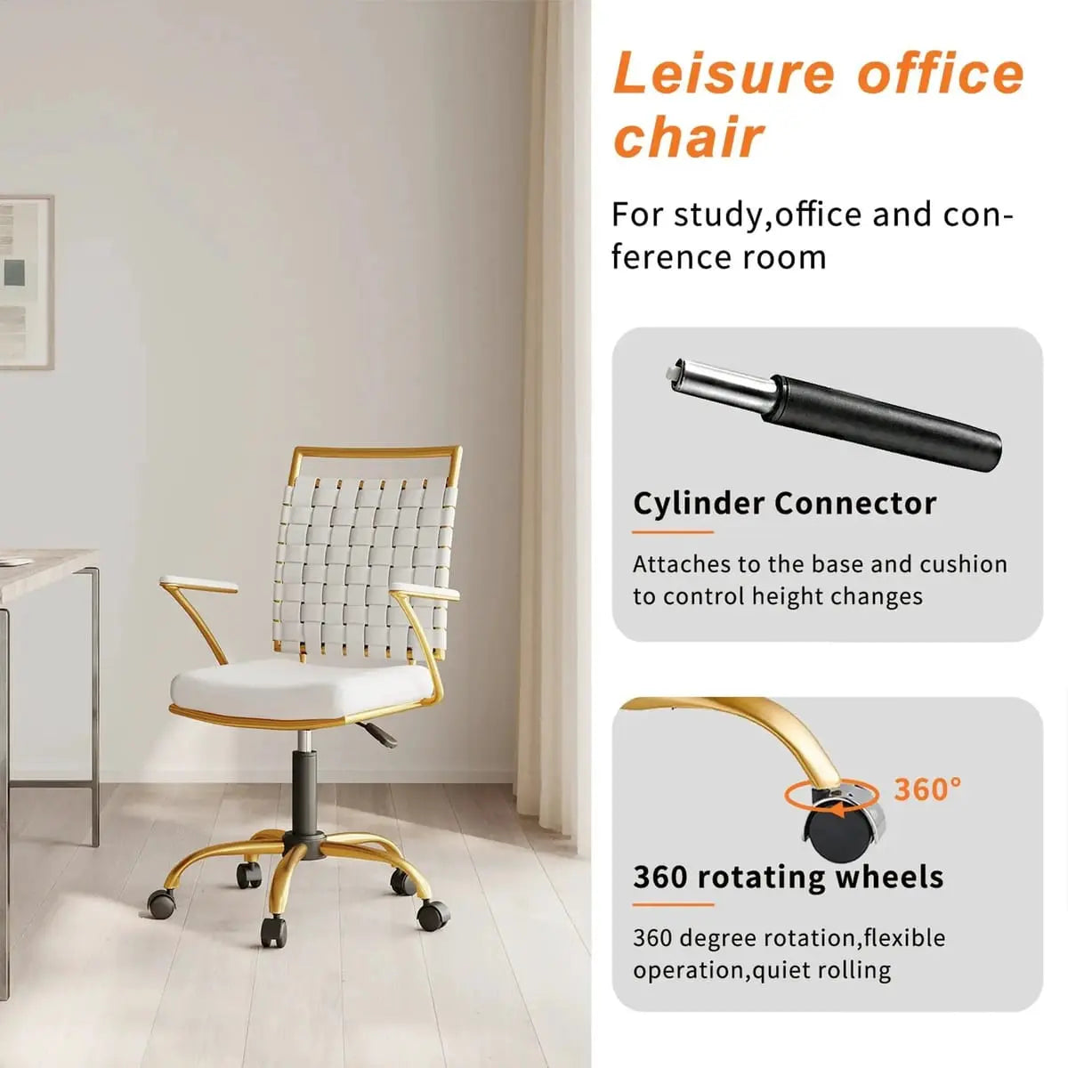CAROCC Home Office Desk Chair Gold with Throw Pillow