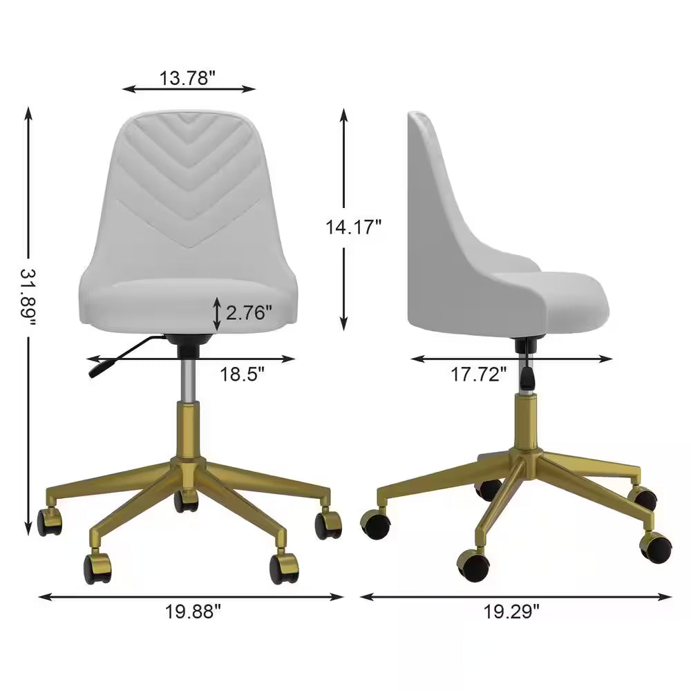 Height-Adjustable Velvet Office Chair with 360° Swivel, Gold Base, Rolling Desk Chair White for Living Room or Makeup