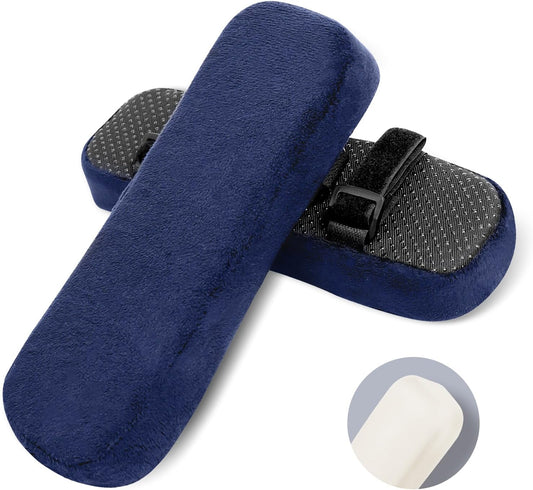 ZNCMRR 2 Pack Office Chair Armrest Pads Covers with Memory Foam(Blue) | Adjustable Elbow Pillow for Forearm Pressure Relief, Arm Rest Covers for Office Chairs, Wheelchair, Comfy Gaming Chair