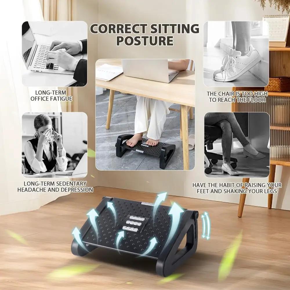 Casazenith Foot Rest by DIYI, black six-height adjustable under-desk ergonomic foot stool with massage rollers.