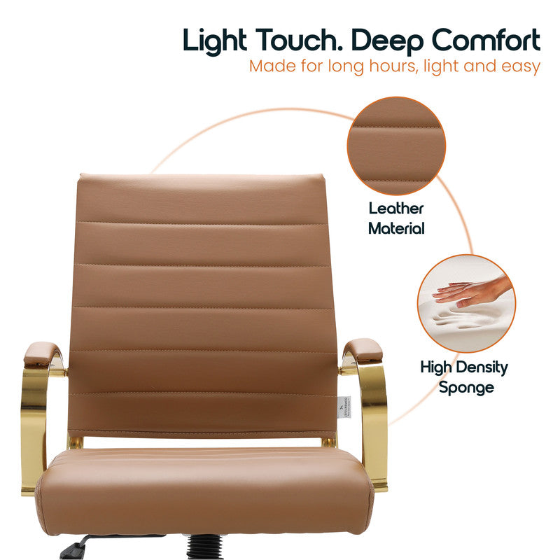Brown ribbed leather office chairs, set of 6 – view 3