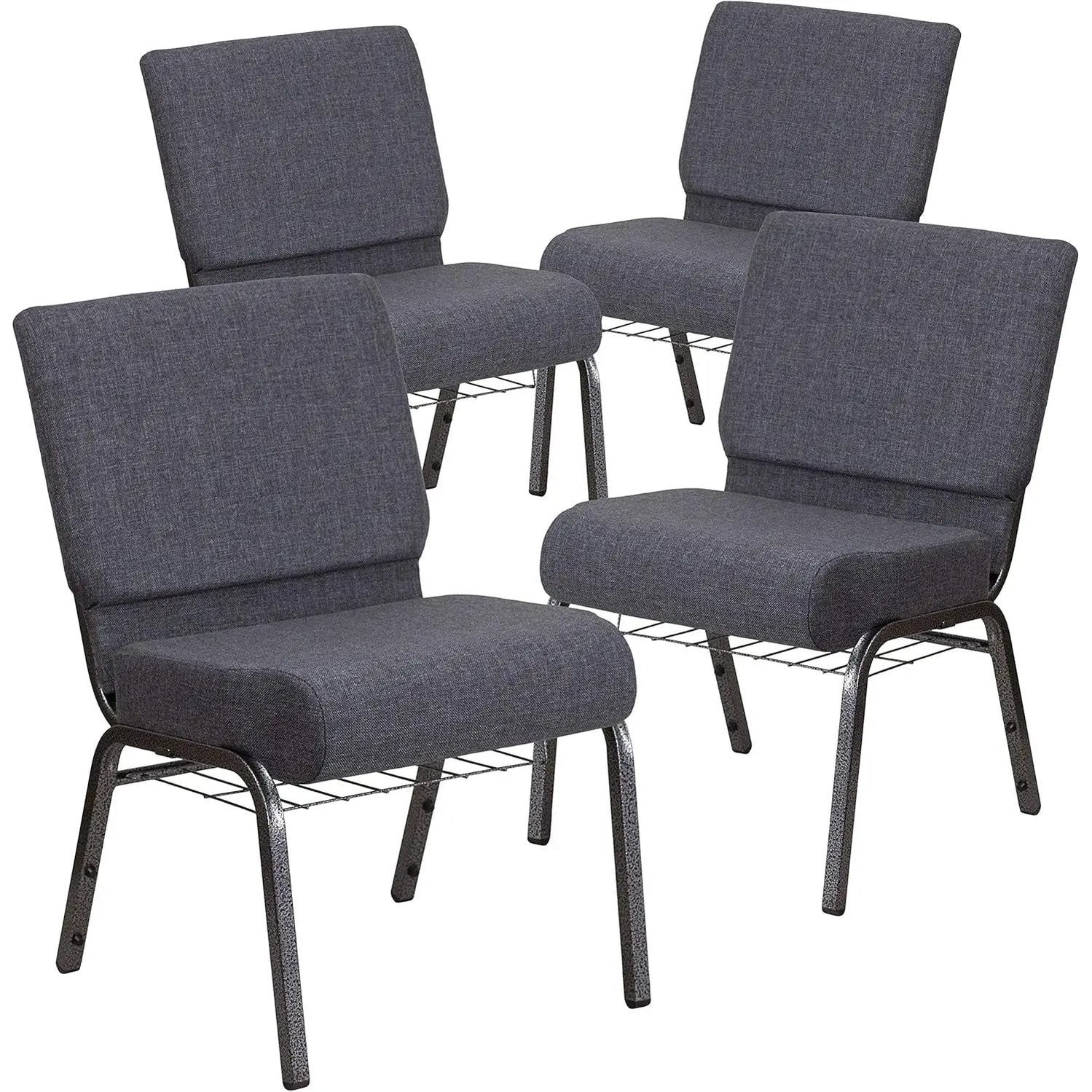Flash Furniture 4 Pack HERCULES Series 21''W Church Chair in Dark Gray Fabric with Book Rack - Silver Vein Frame by 5 years limited.