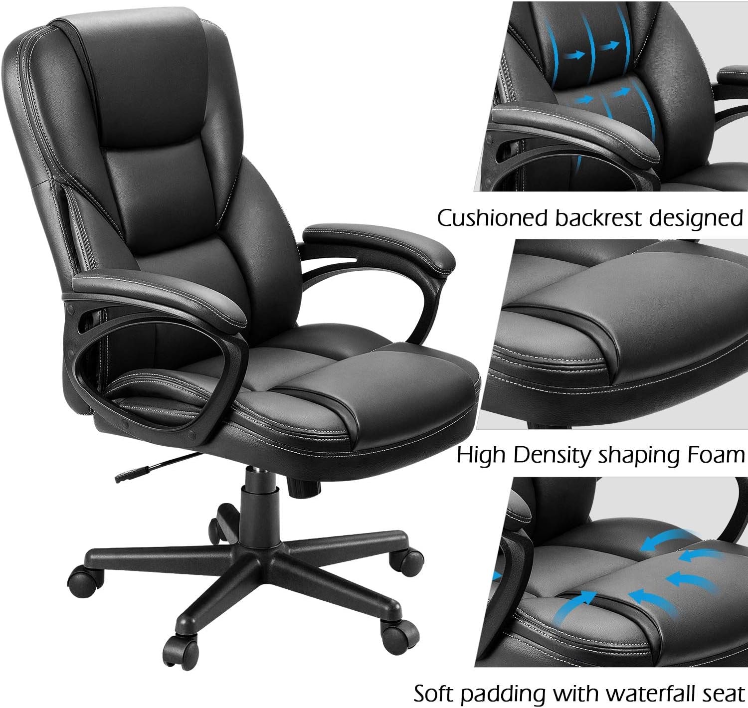 Furmax Office Executive Chair High Back Adjustable Managerial Home Desk Chair, Swivel Computer PU Leather Chair with Lumbar Support (1, Black)