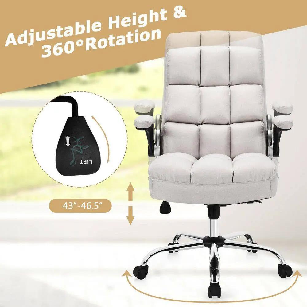 High Back Big and Tall Office Chair Adjustable Swivel Withflip-Up Arm Beige