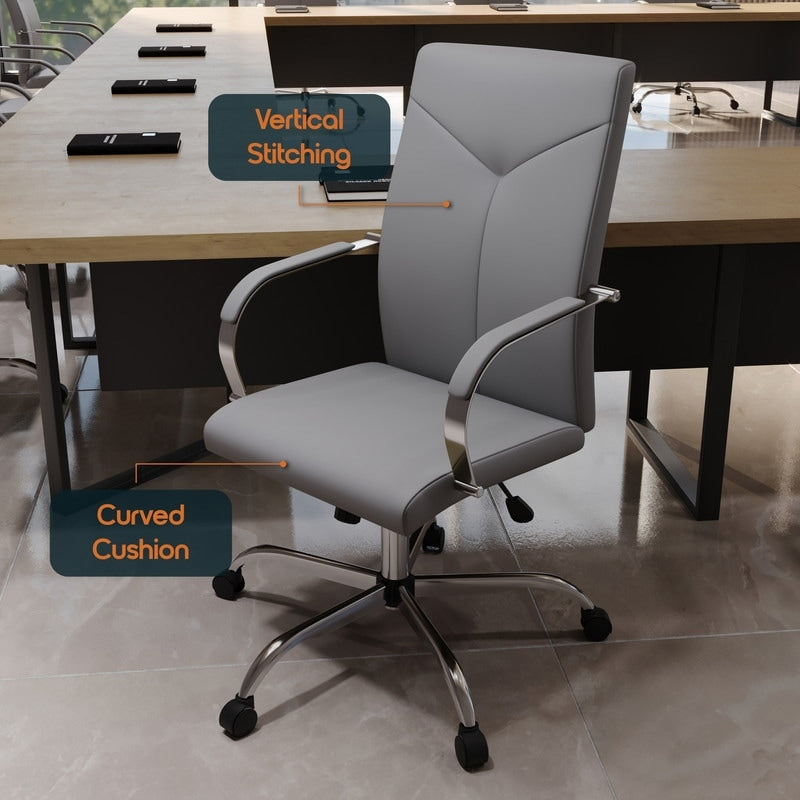 20 PCS Sonora Ergonomic High-Back Leather Desk Office Chair with Chrome Base and Tilt for Home Office - Grey