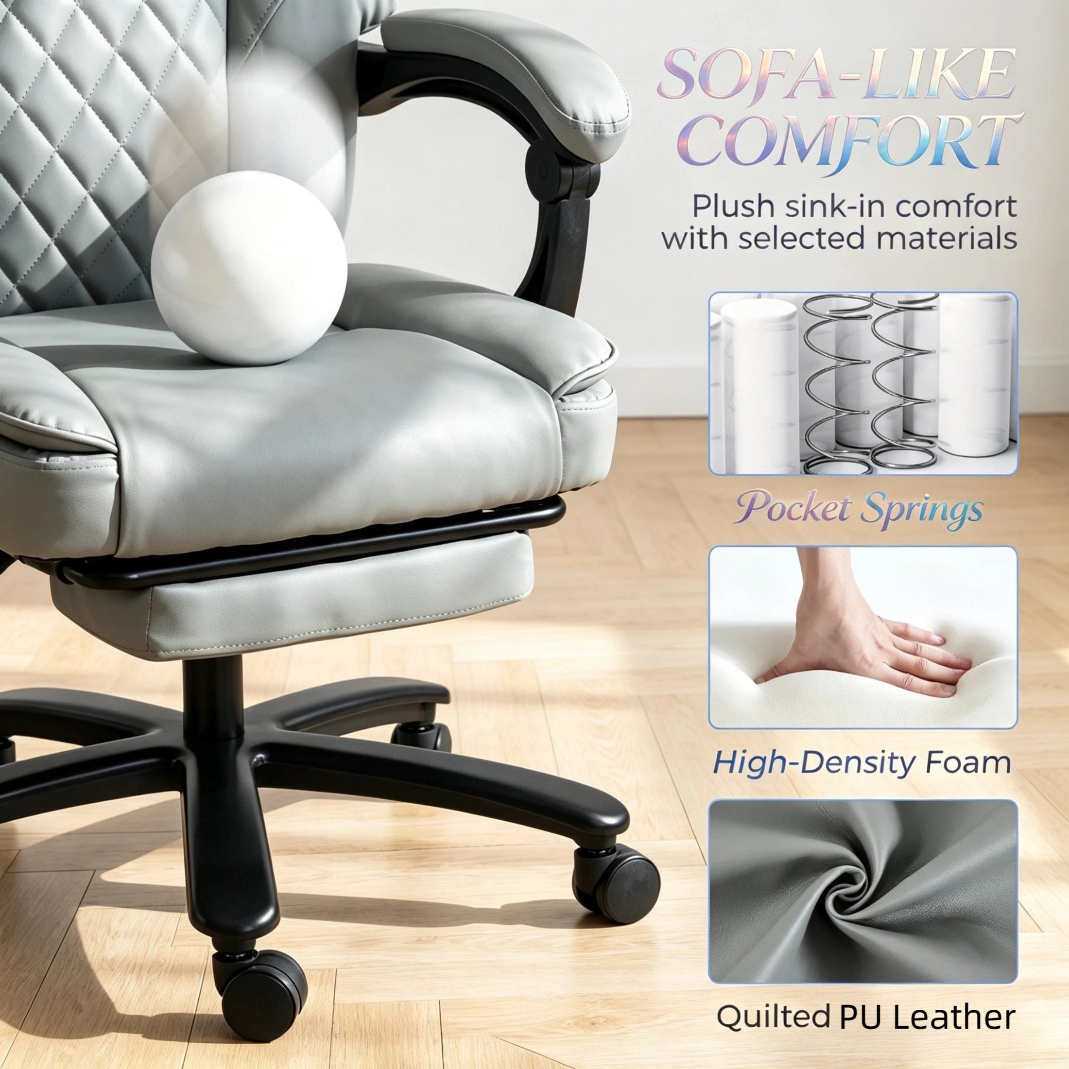 Light Gray Reclining Massage Office Chair, Heat & Headrest