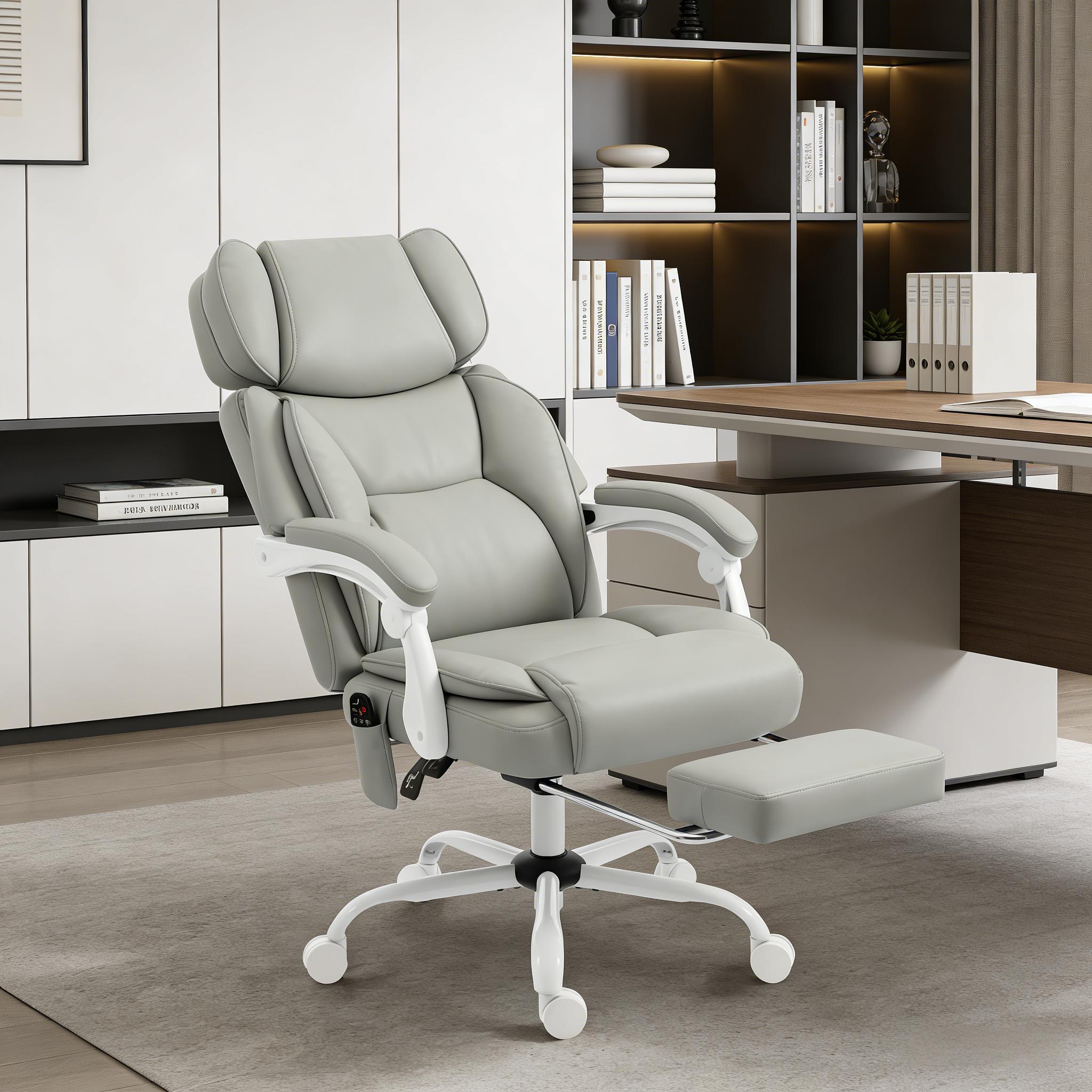 Light Gray Faux Leather Massage Office Chair with Heat
