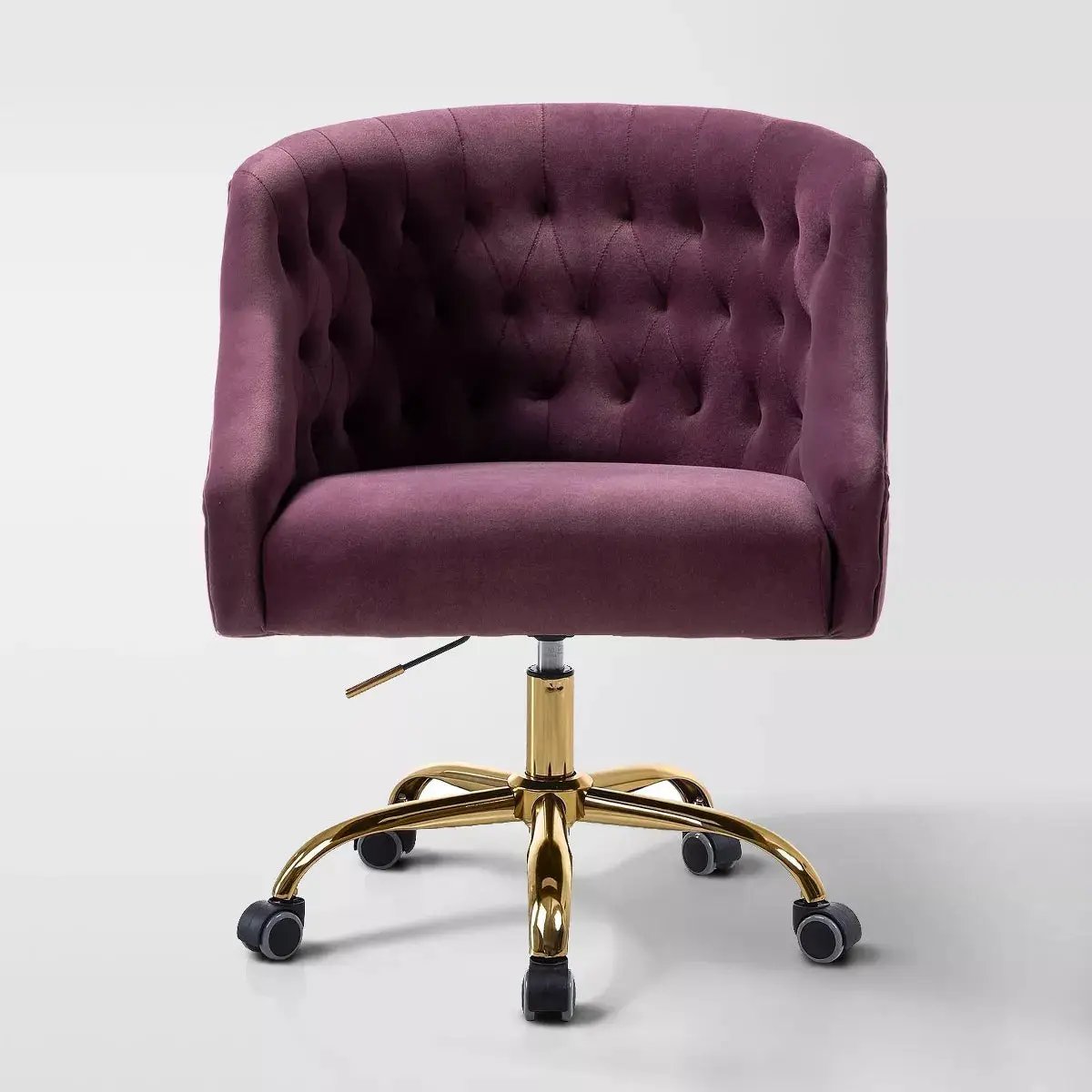 Anika Modern Velvet Height-Adjustable Swivel Task Office Chair with Button-Tufted Back and Gold Base | Karat Home