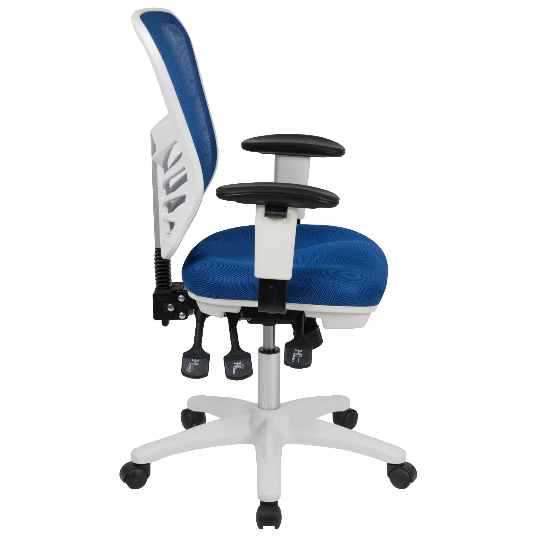 Mid-Back Blue Mesh Multifunction Executive Swivel Office Chair with White Frame