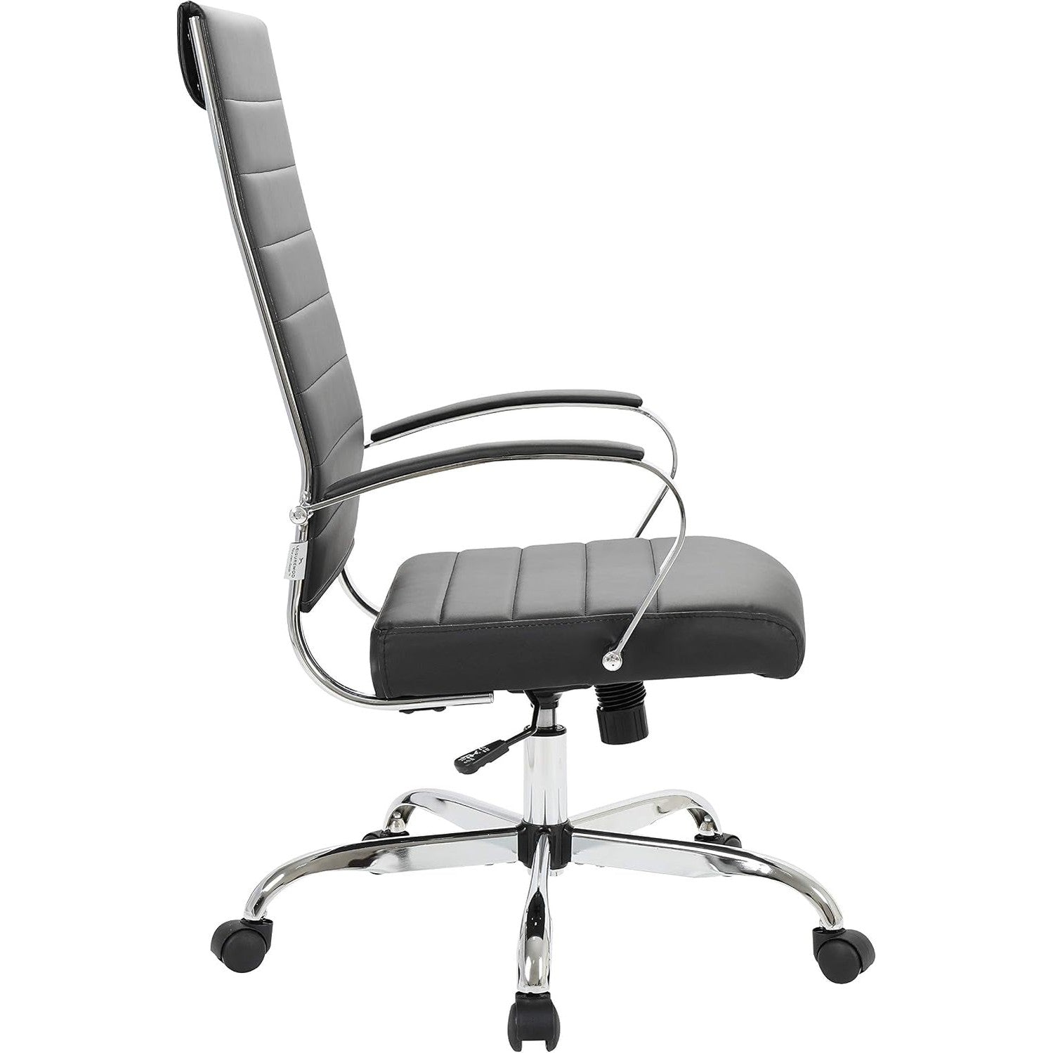 Leisuremod Benmar Modern High-Back Office Chair, 360-Degree Adjustable Swivel Task Furniture in Leather Upholstery with Ribbed Backrest for Home and Office