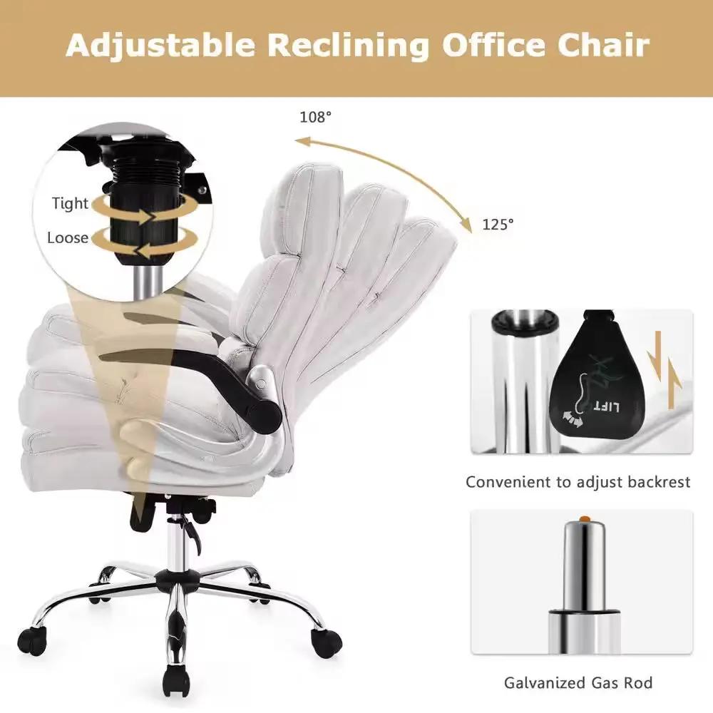 High Back Big and Tall Office Chair Adjustable Swivel Withflip-Up Arm Beige