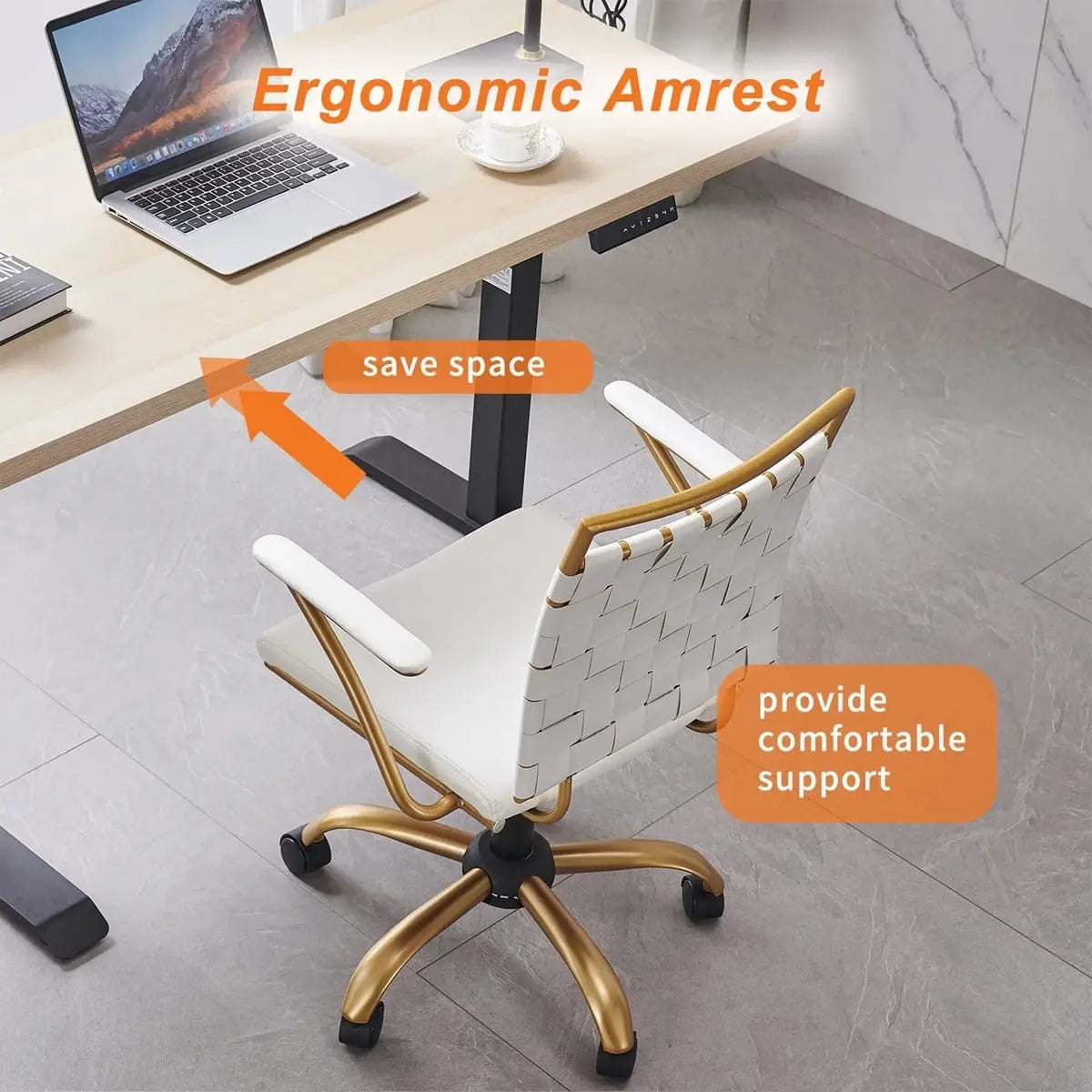 CAROCC Home Office Desk Chair Gold with Throw Pillow