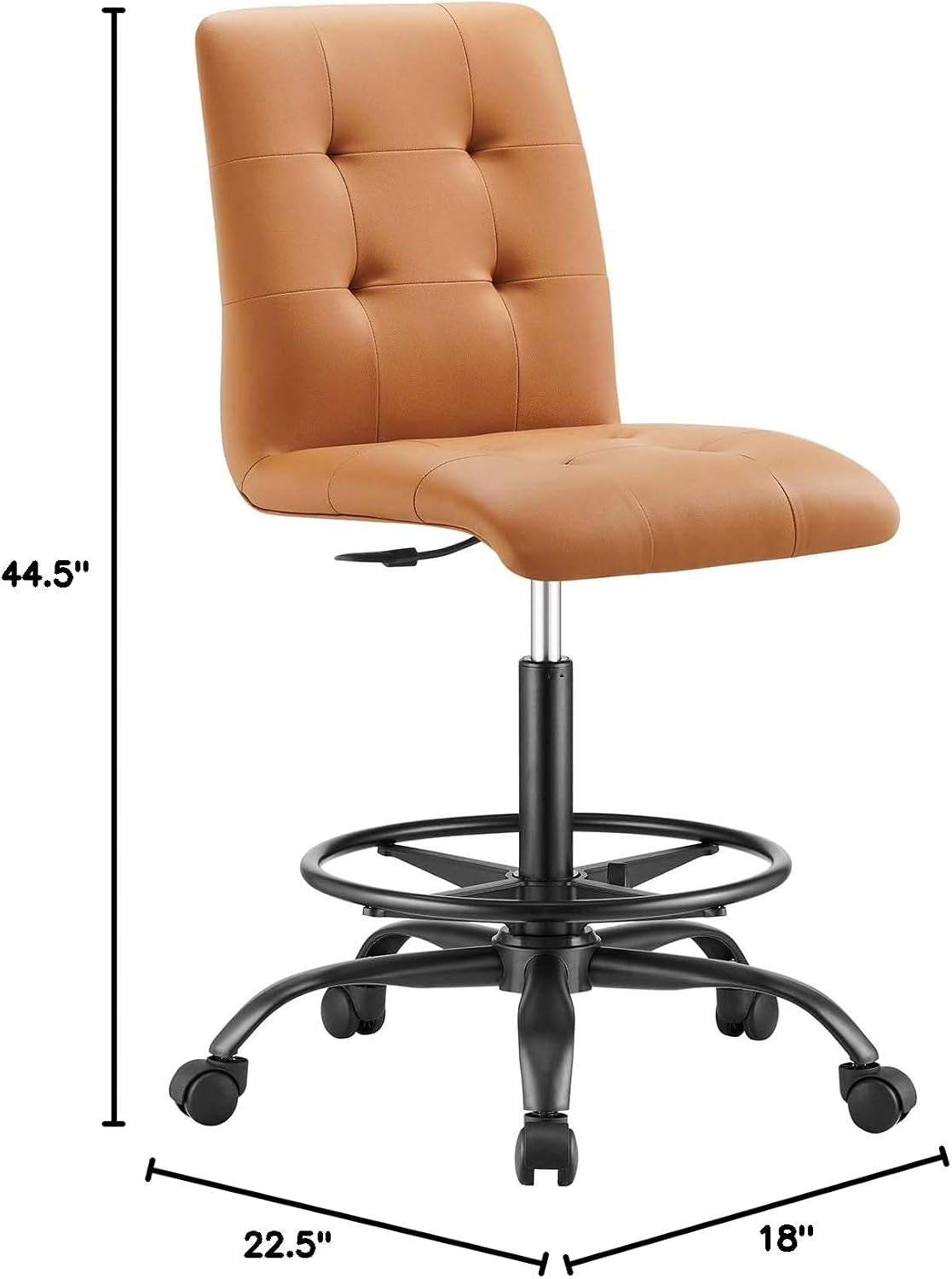Modway Prim Armless Vegan Leather Drafting Chair in Black Tan