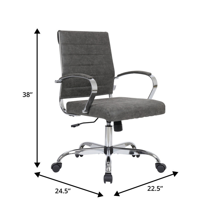 30 PCS Benmar Leather Office Desk Computer Chair with Ribbed Seat and Steel Frame - Charcoal