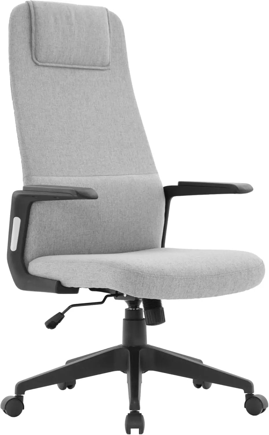 Leisuremod Ergonomic High-Back Leather Office Chair - Grey Swivel Desk Chair with Adjustable Height, Tilt, Padded Headrest & Double Wheel Casters, Comfortable for Home or Office