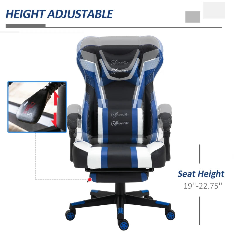 Vinsetto High Back Ergonomic Gaming Chair with Footrest, Blue - Platinum-Level Office Chairs