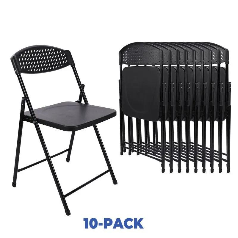 Set of 10 Doba heavy-duty steel folding chairs with compact, durable design for events and gatherings.