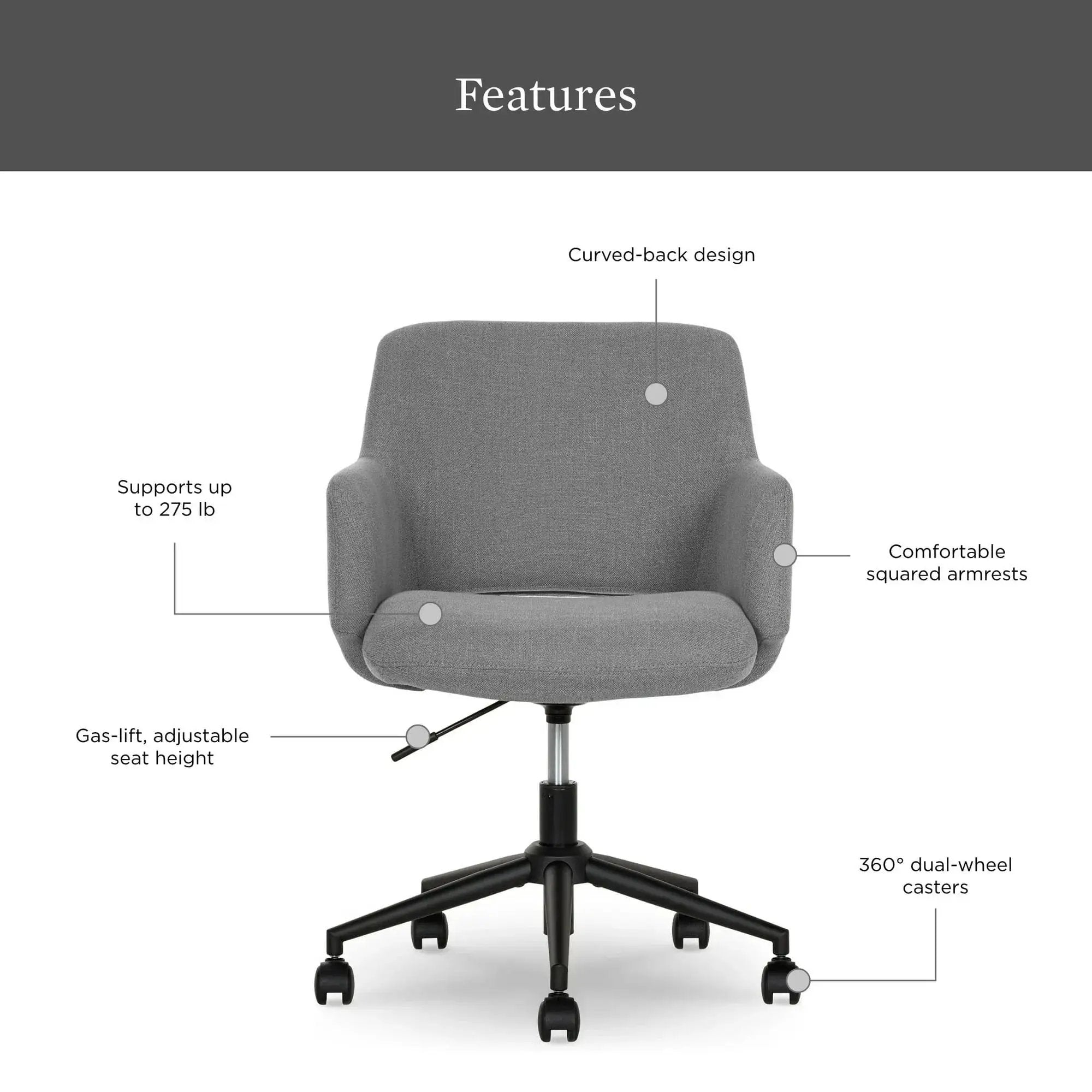 Doba Lillian ergonomic office chair with adjustable height, black mesh backrest and cushioned seat for home office comfort