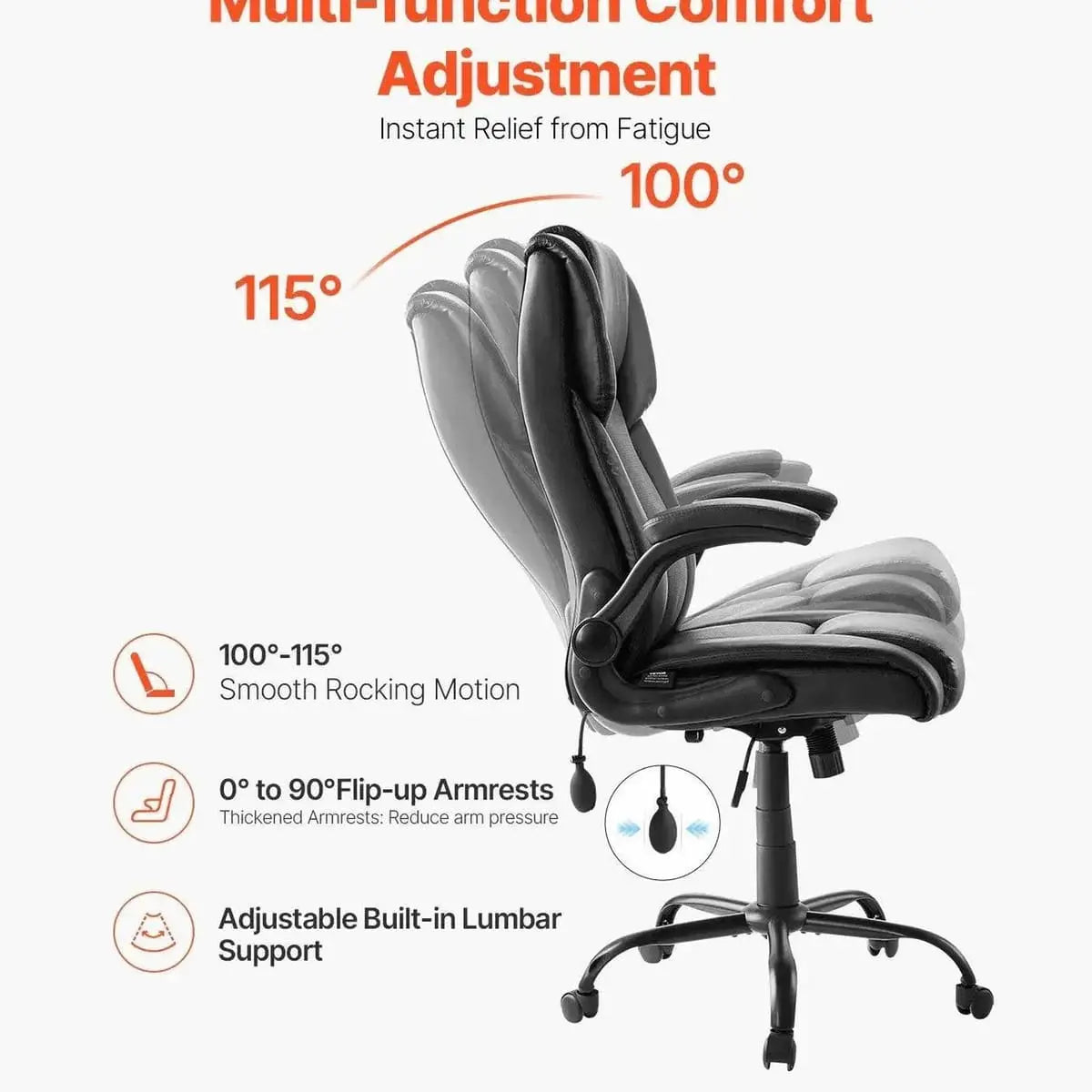 Executive Chair With Adjustable Lumbar Support And Flip Up Armrests Doba