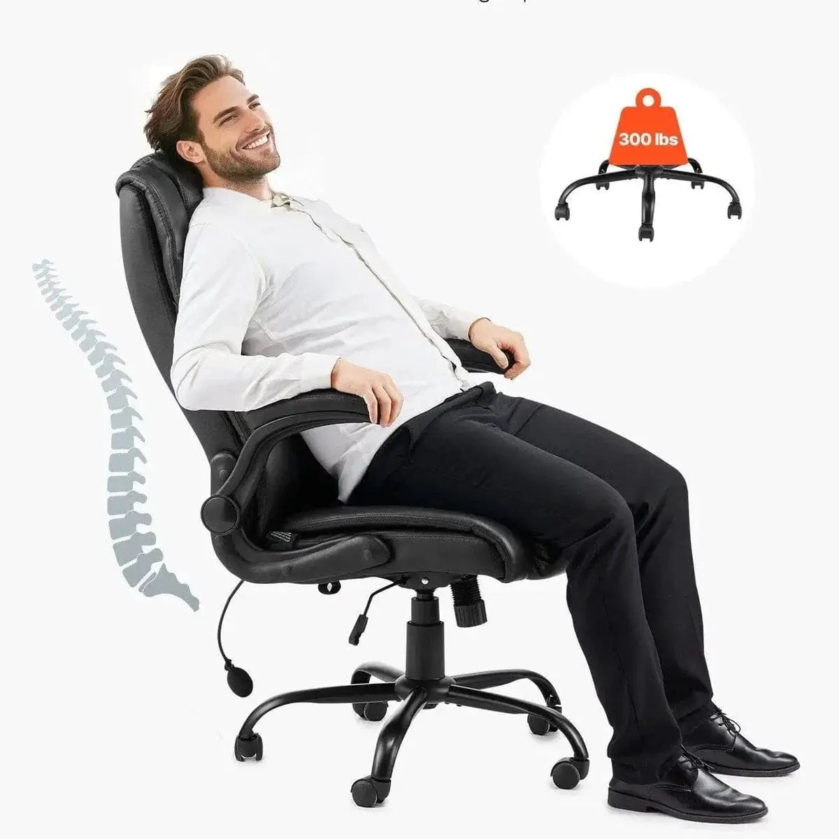 Executive Chair With Adjustable Lumbar Support And Flip Up Armrests Doba