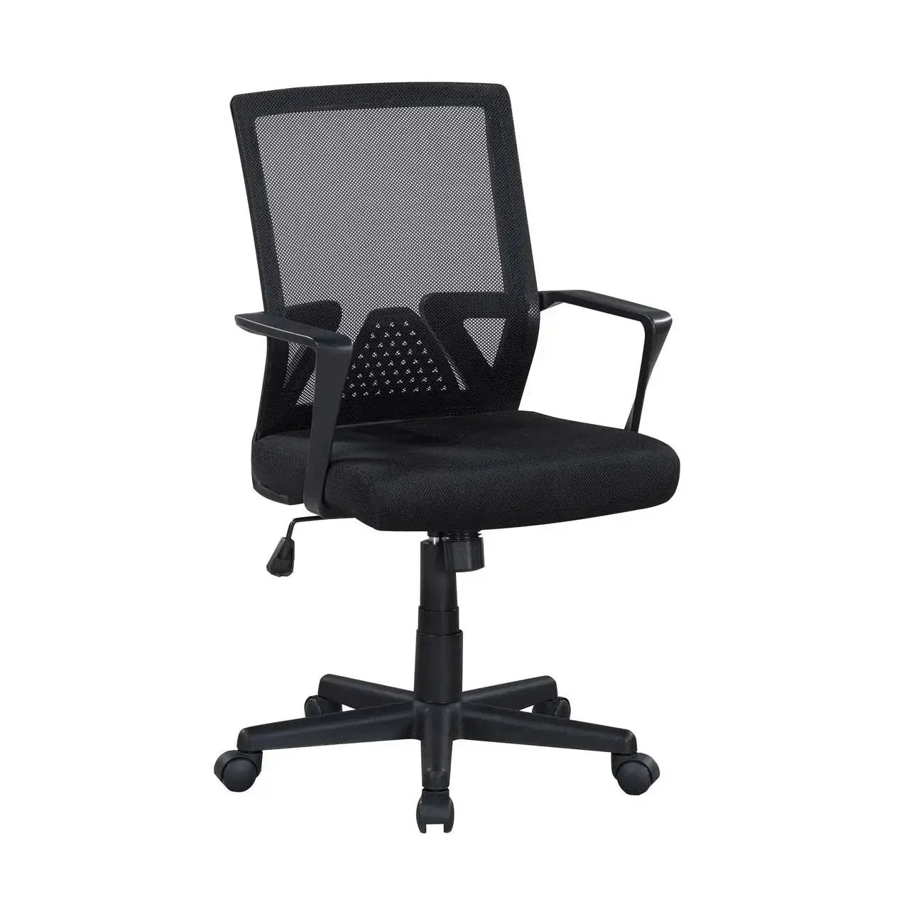 Black Doba ergonomic mesh office chair with breathable mid-back lumbar support and high-density foam seat, swivel design