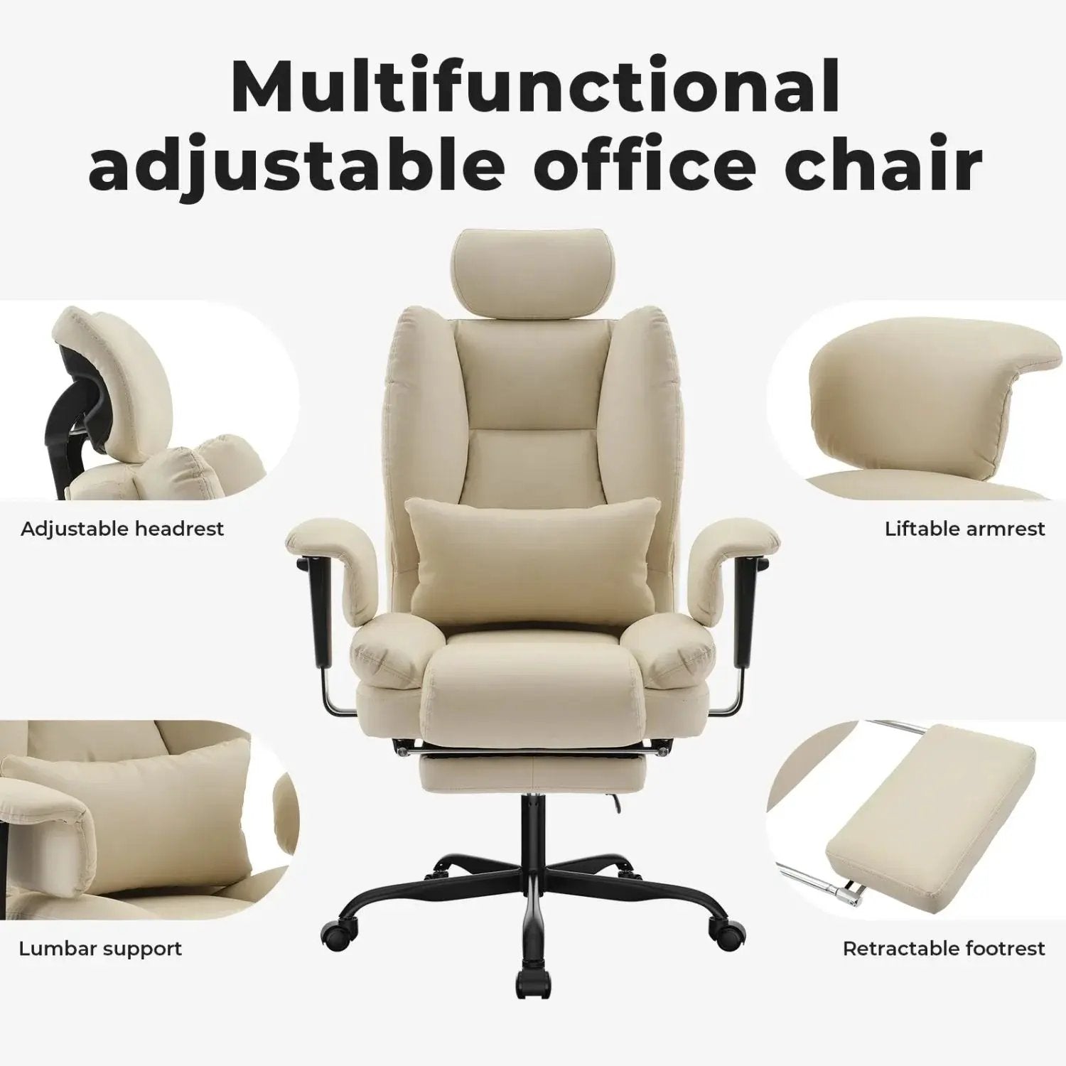 Doba ergonomic office chair with PU leather upholstery, lumbar support, adjustable armrests, and a 200 kg weight capacity