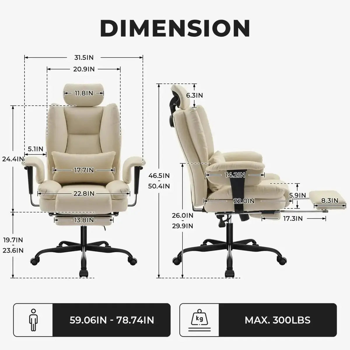 Ergonomic Office Chair 200 Kg Capacity PU Leather With Lumbar Support Doba