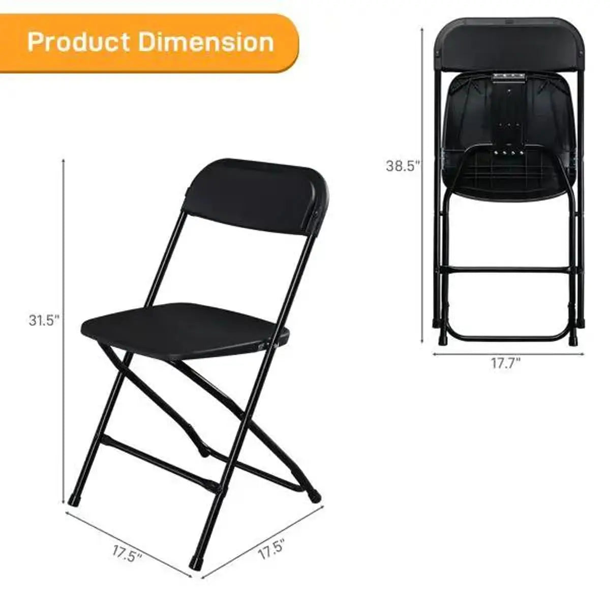 Set of 10 black Doba garden folding chairs with heavy-duty plastic seats and 350 lb weight capacity, suitable for outdoor use.
