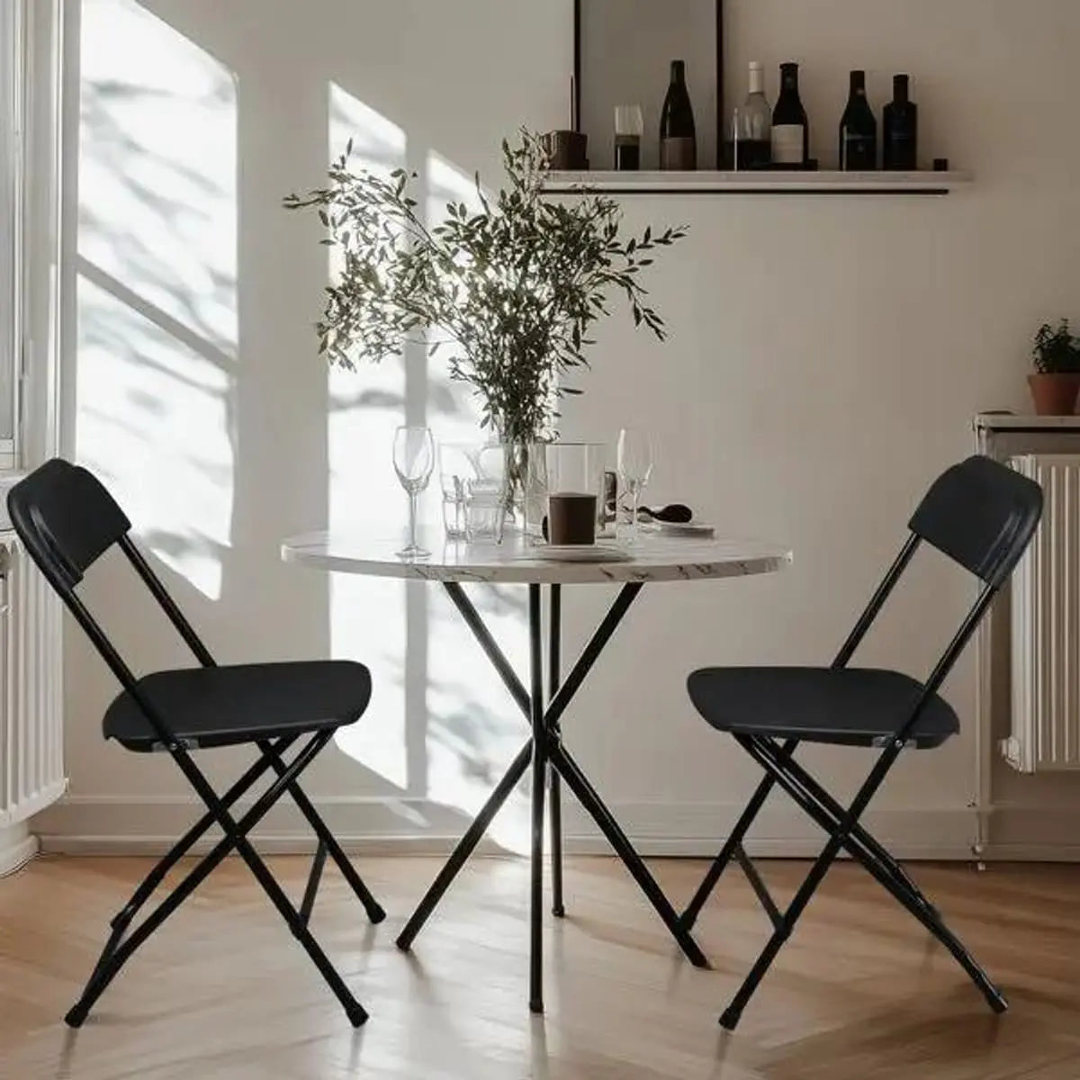 Set of 10 black Doba garden folding chairs made of heavy-duty plastic, each with 350 lb capacity, suitable for outdoor use