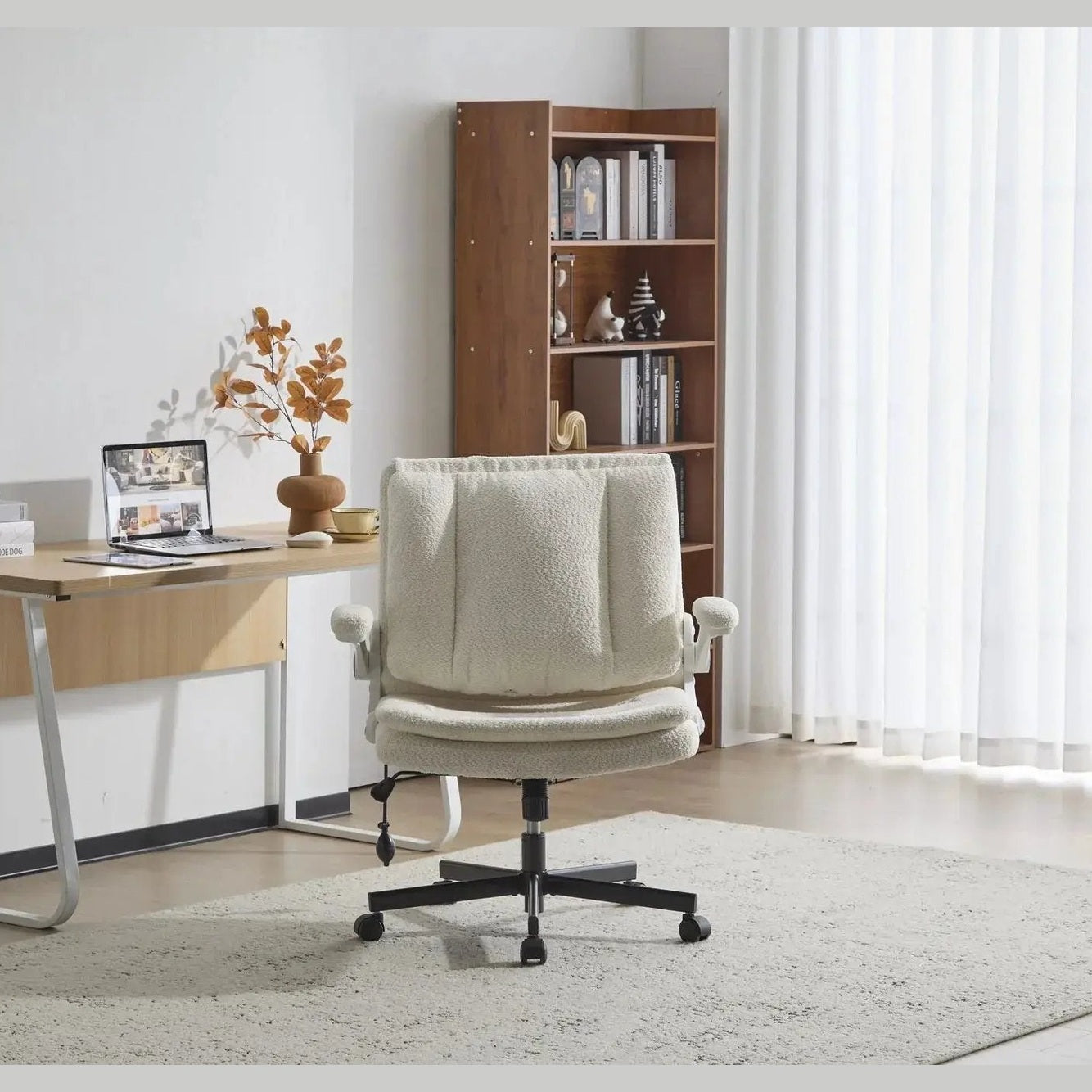 Beige Doba ergonomic leather office chair with flip-up armrests and swivel base, designed for comfortable workspace seating.