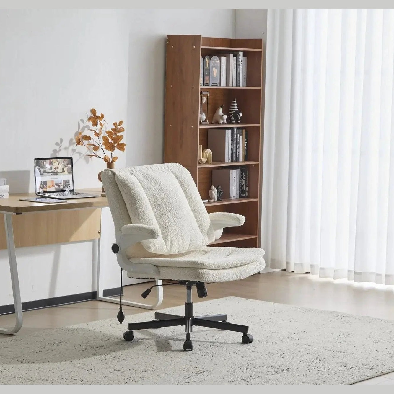 Beige Doba ergonomic leather office chair with flip-up armrests and swivel base, designed for comfortable workspace seating.
