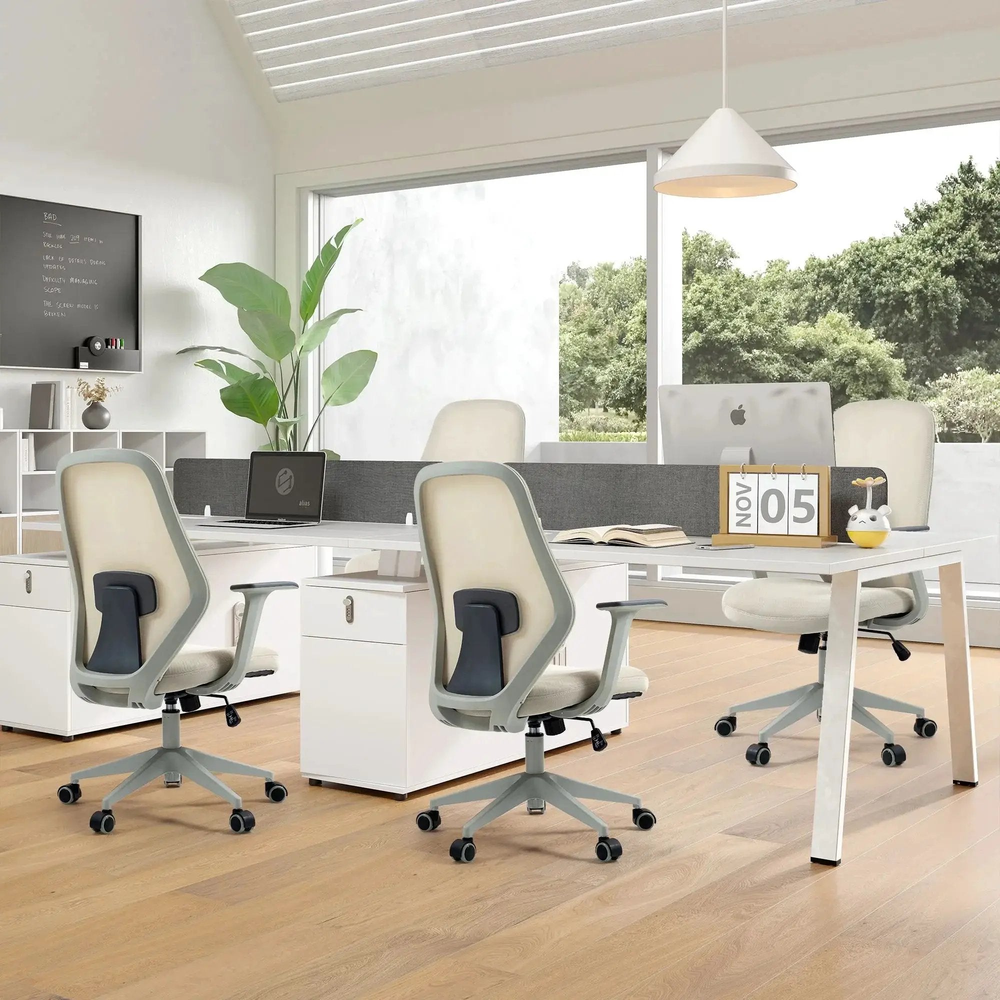 Beige Doba ergonomic mesh office chair with height adjustment and breathable back for comfortable seating.