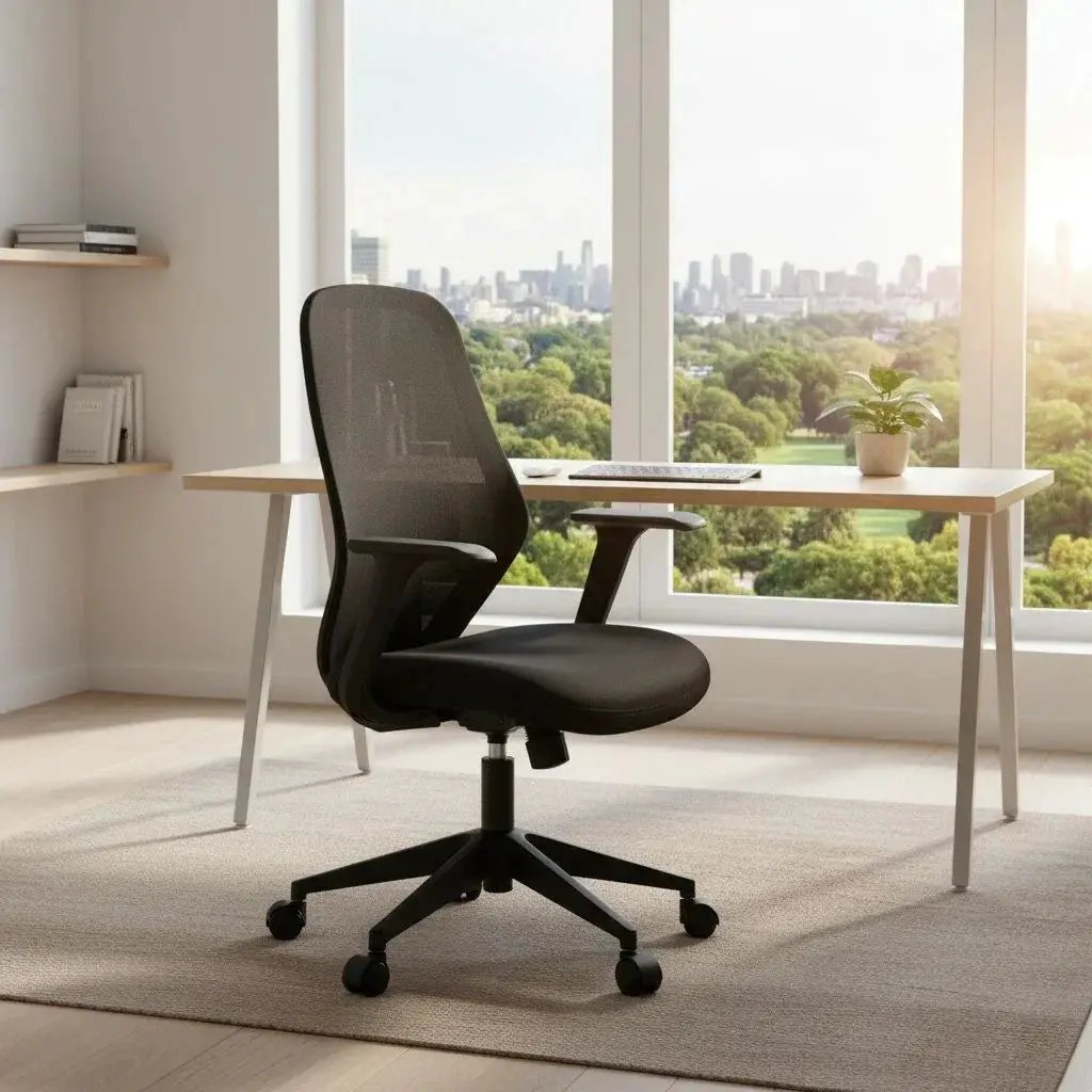 Beige ergonomic mesh office chair by Doba with height adjustment and breathable back support, designed for comfort and ergonomic sitting.